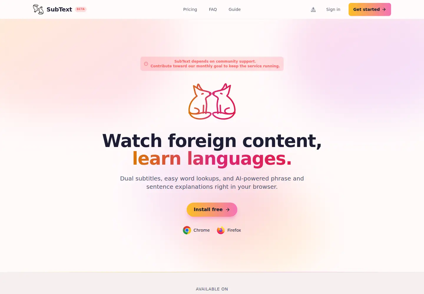 Screenshot of subtext.site