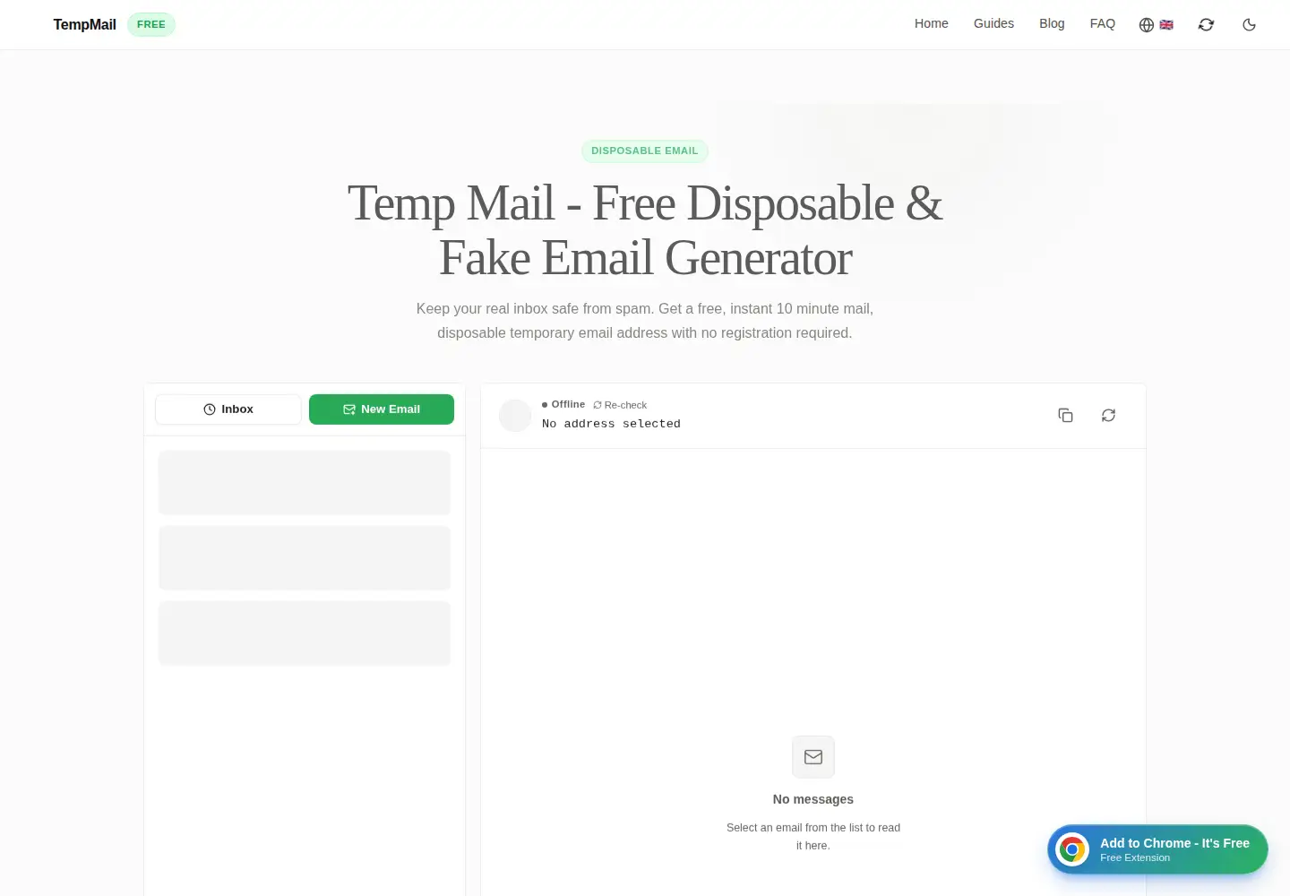 Captured homepage of tempmailpro.site in the current scan