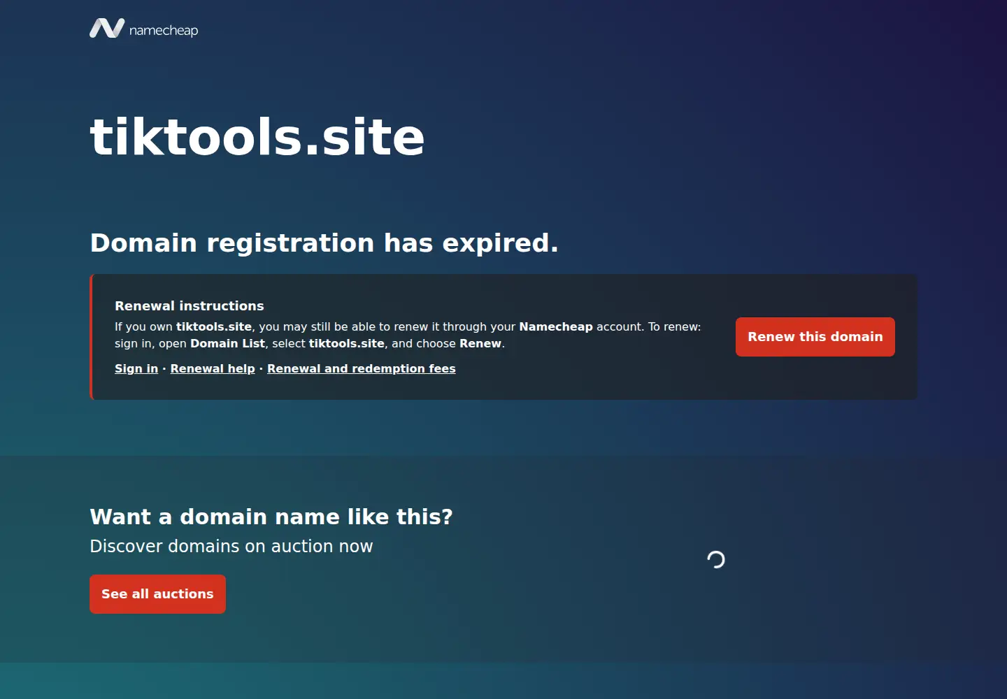 Captured homepage of tiktools.site in the current scan