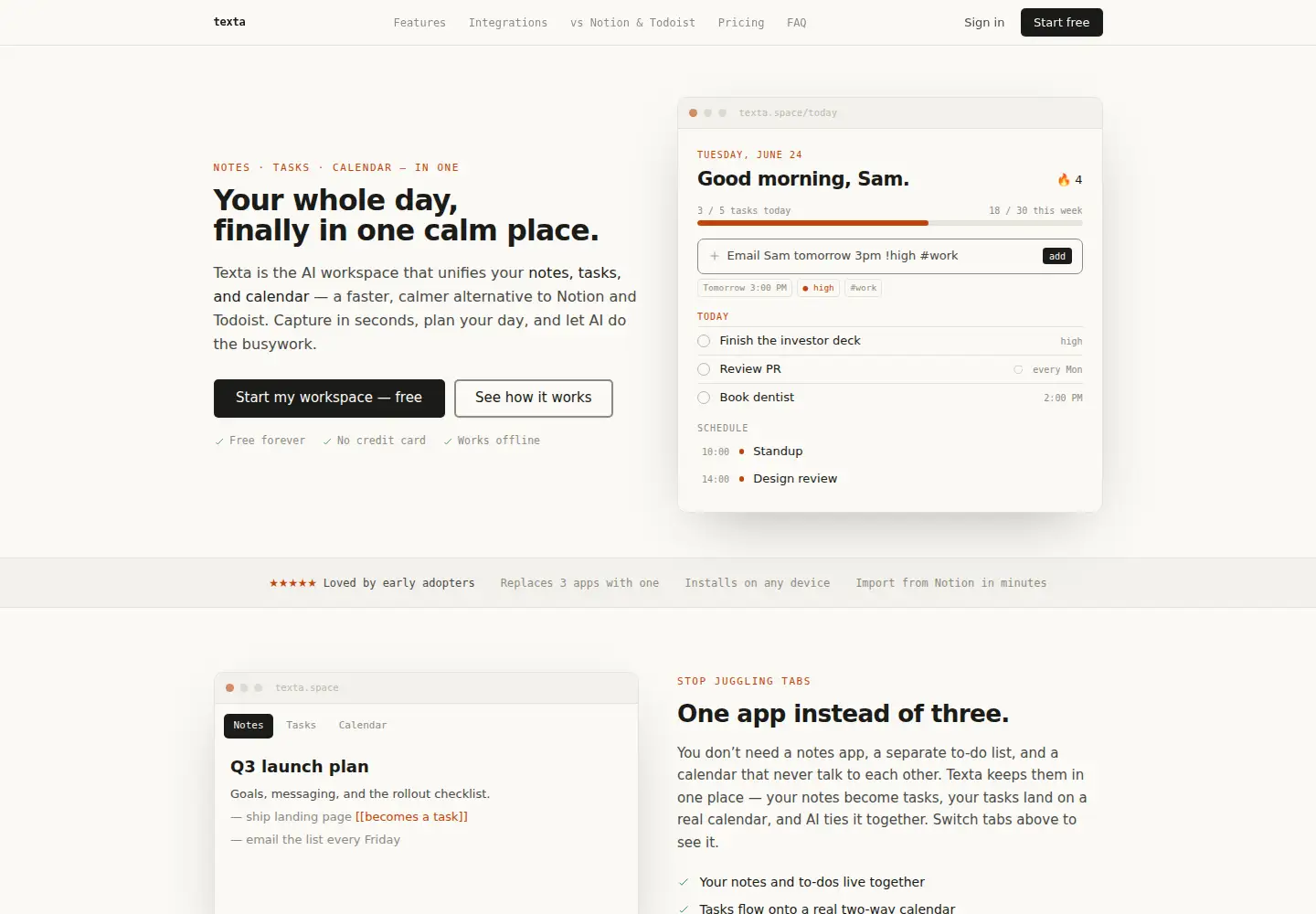 Screenshot of texta.space