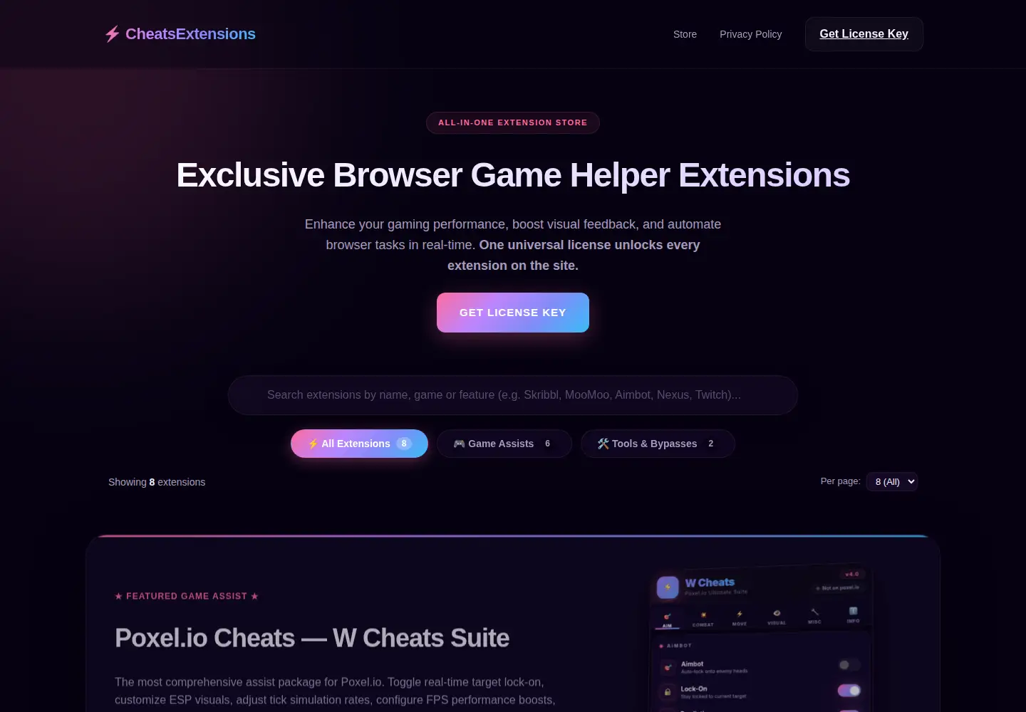 Captured homepage of cheatsextensions.store in the current scan