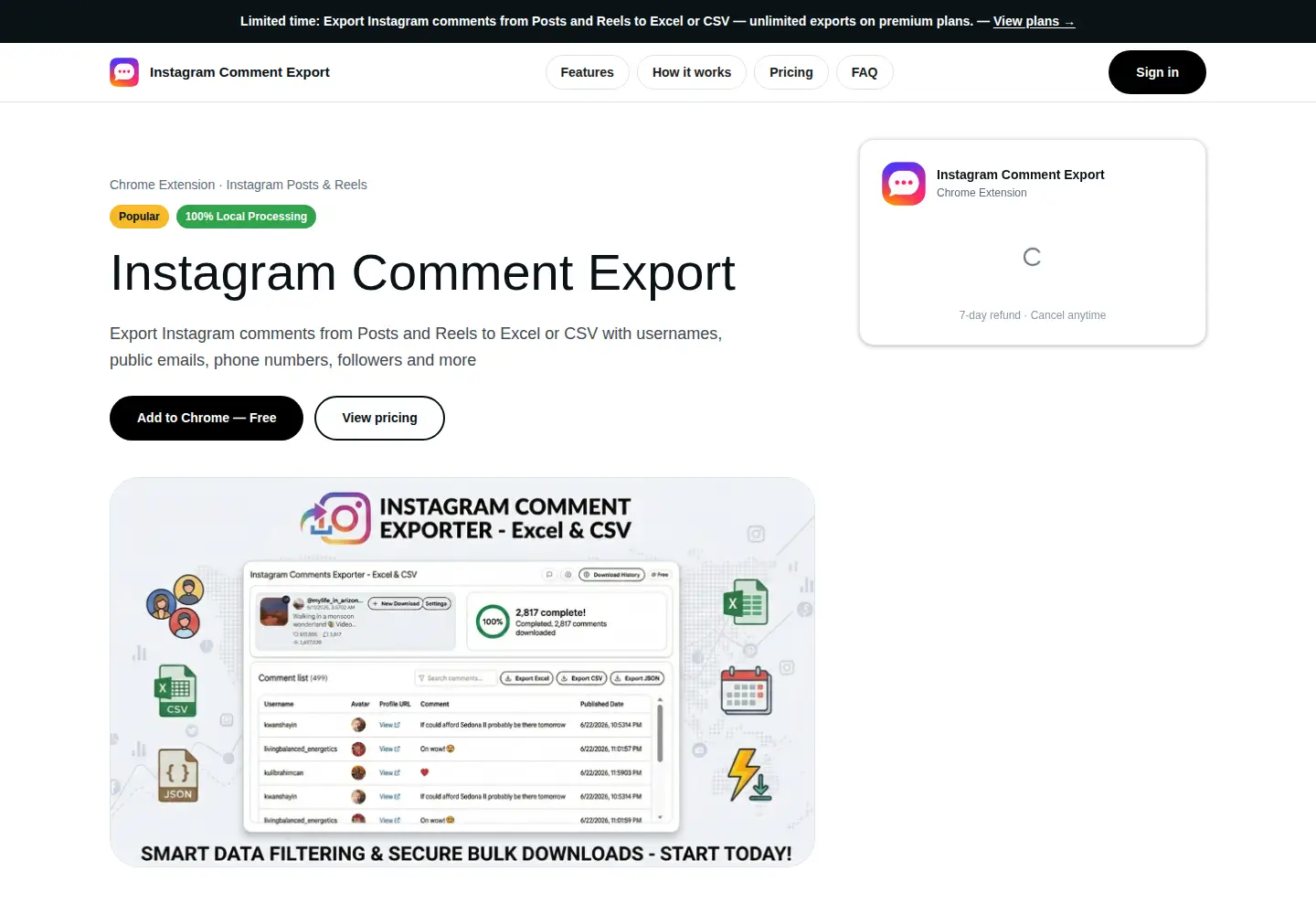 Screenshot of commentexport.store
