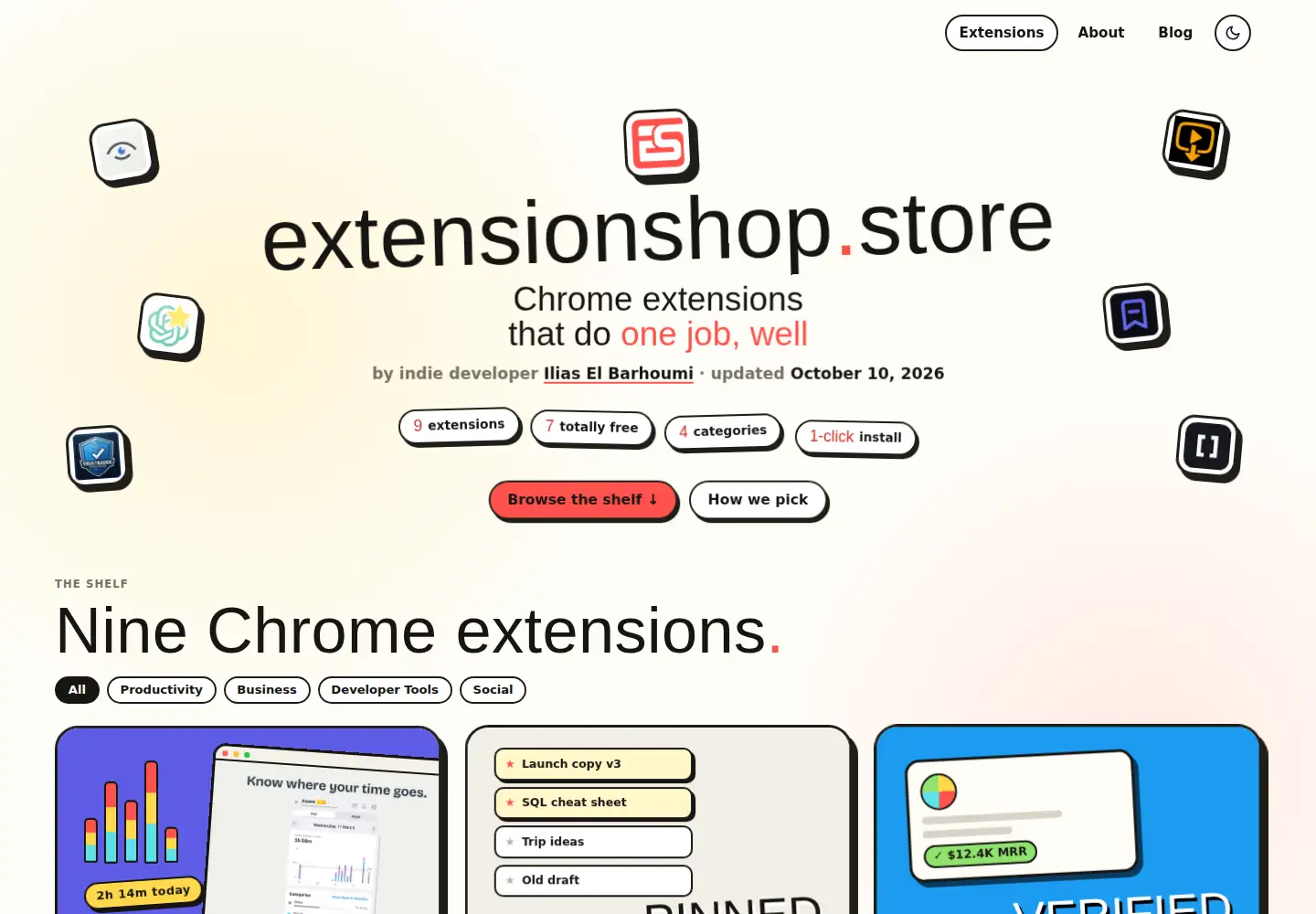 Captured homepage of extensionshop.store in the current scan