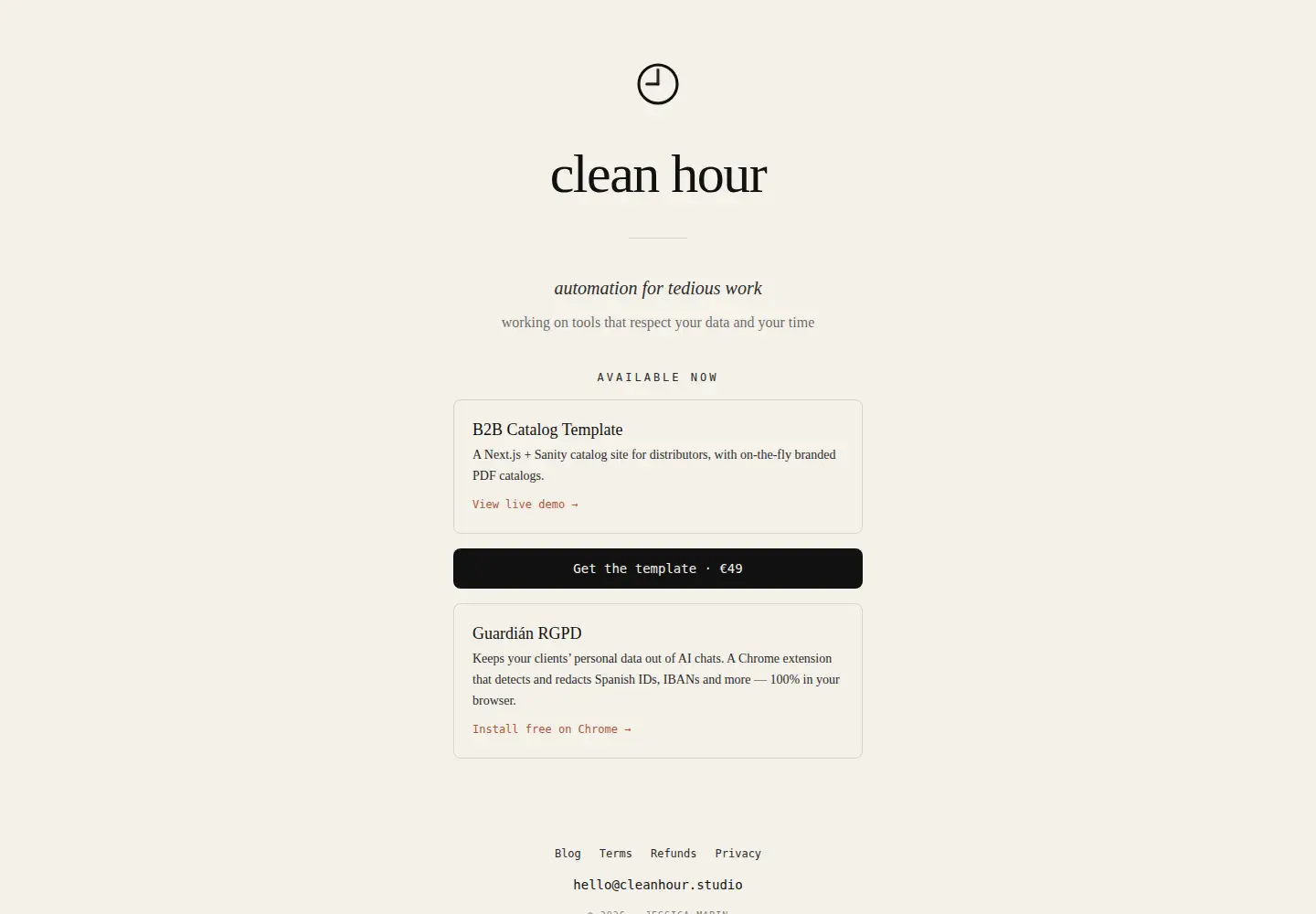 Screenshot of cleanhour.studio