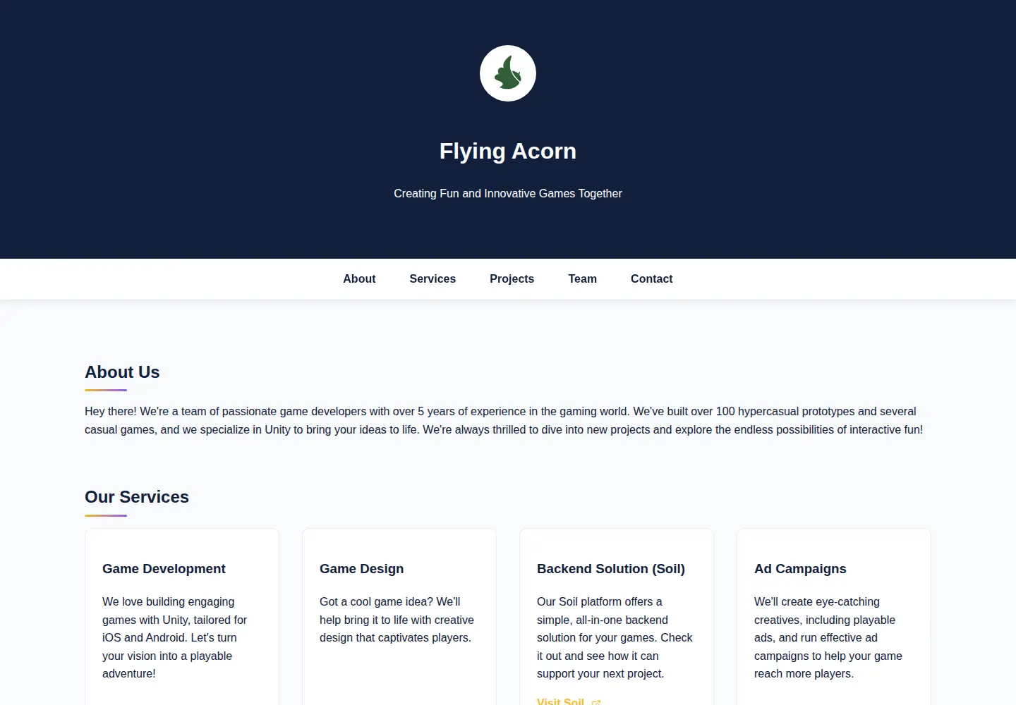 Captured homepage of flyingacorn.studio in the current scan