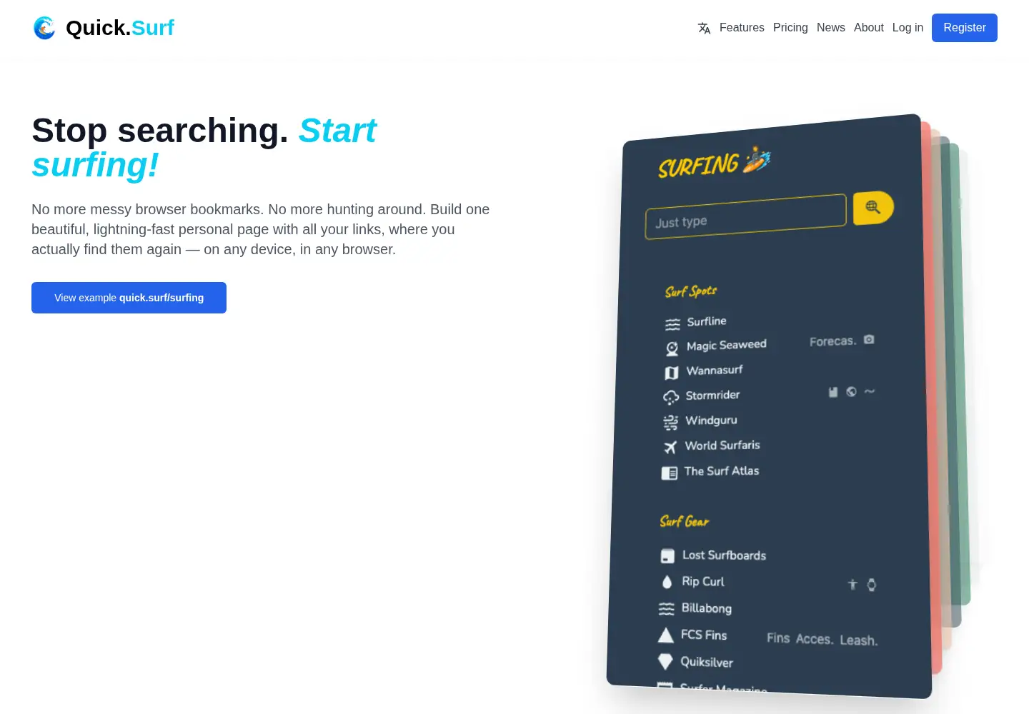 Captured homepage of quick.surf in the current scan