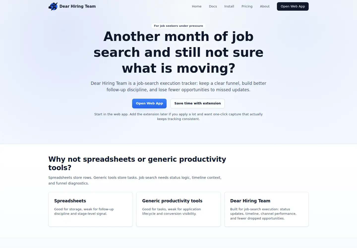Captured homepage of dearhiring.team in the current scan
