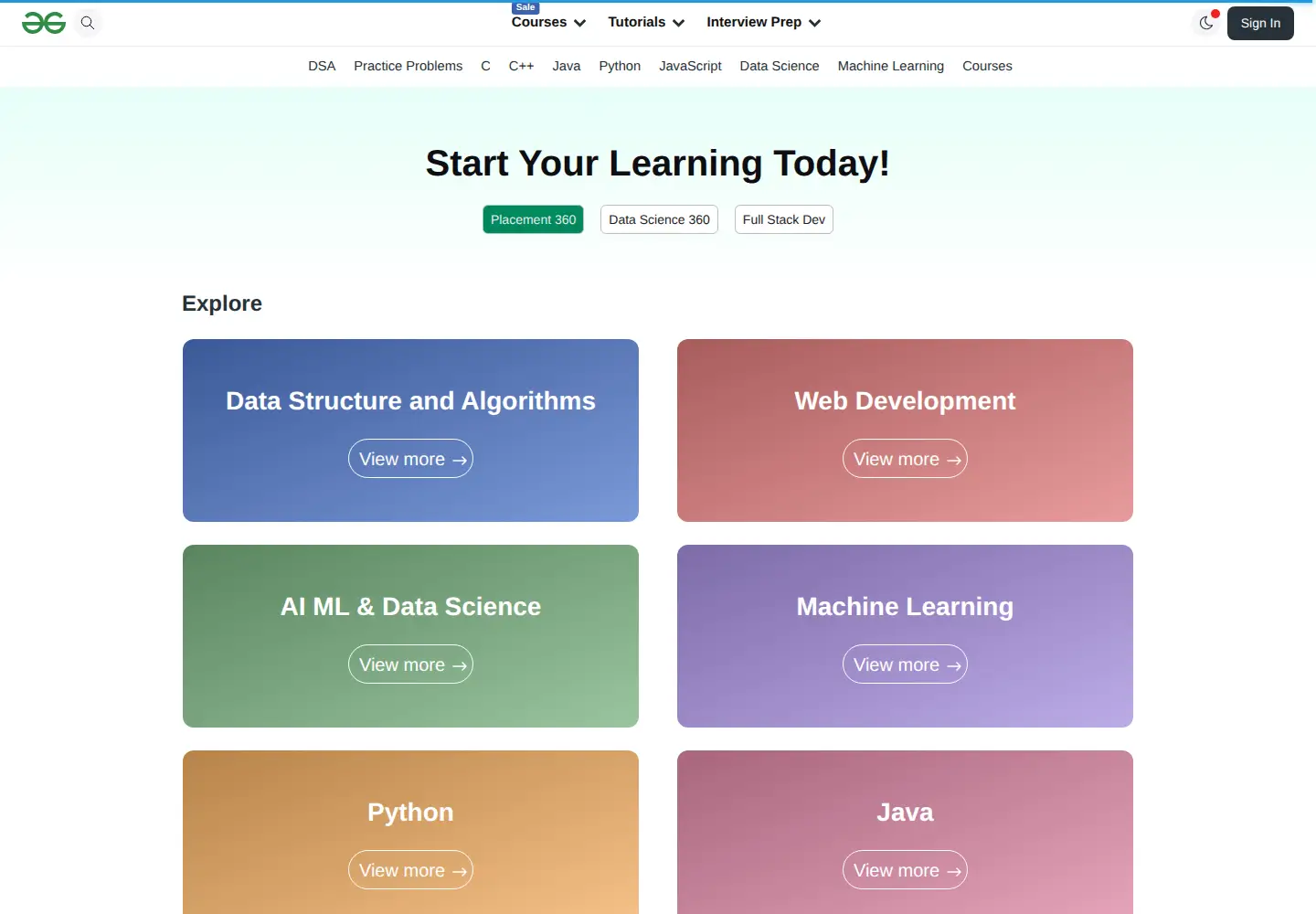 Screenshot of geeksforgeeks.org