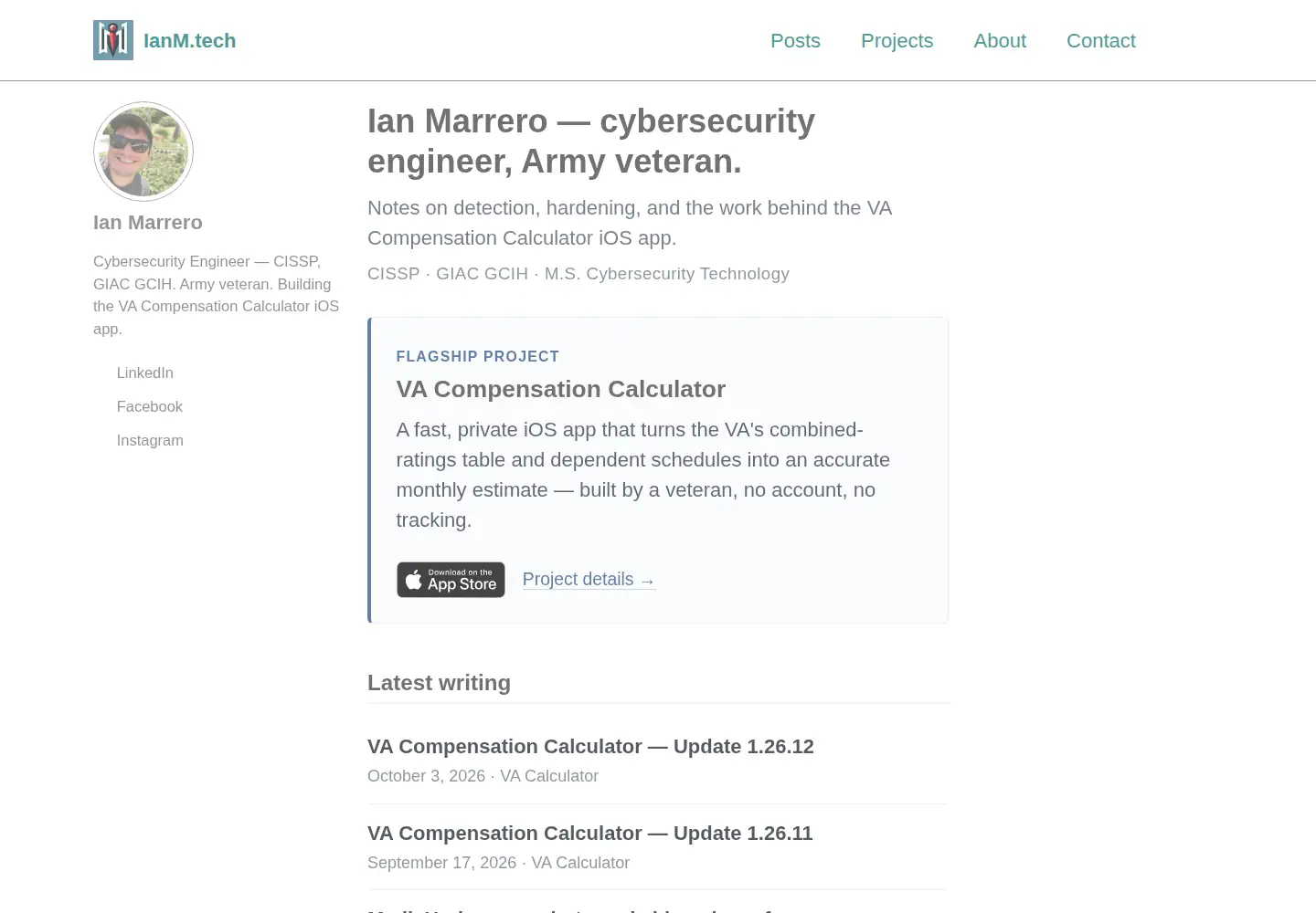 Captured homepage of ianm.tech in the current scan