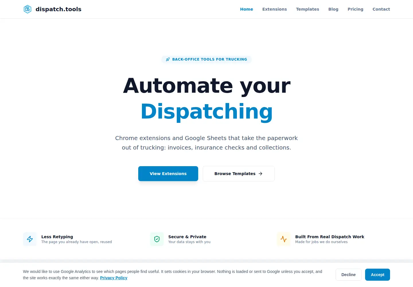 Captured homepage of dispatch.tools in the current scan