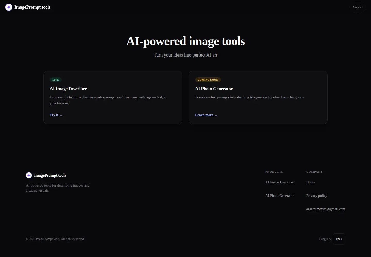 Screenshot of imageprompt.tools