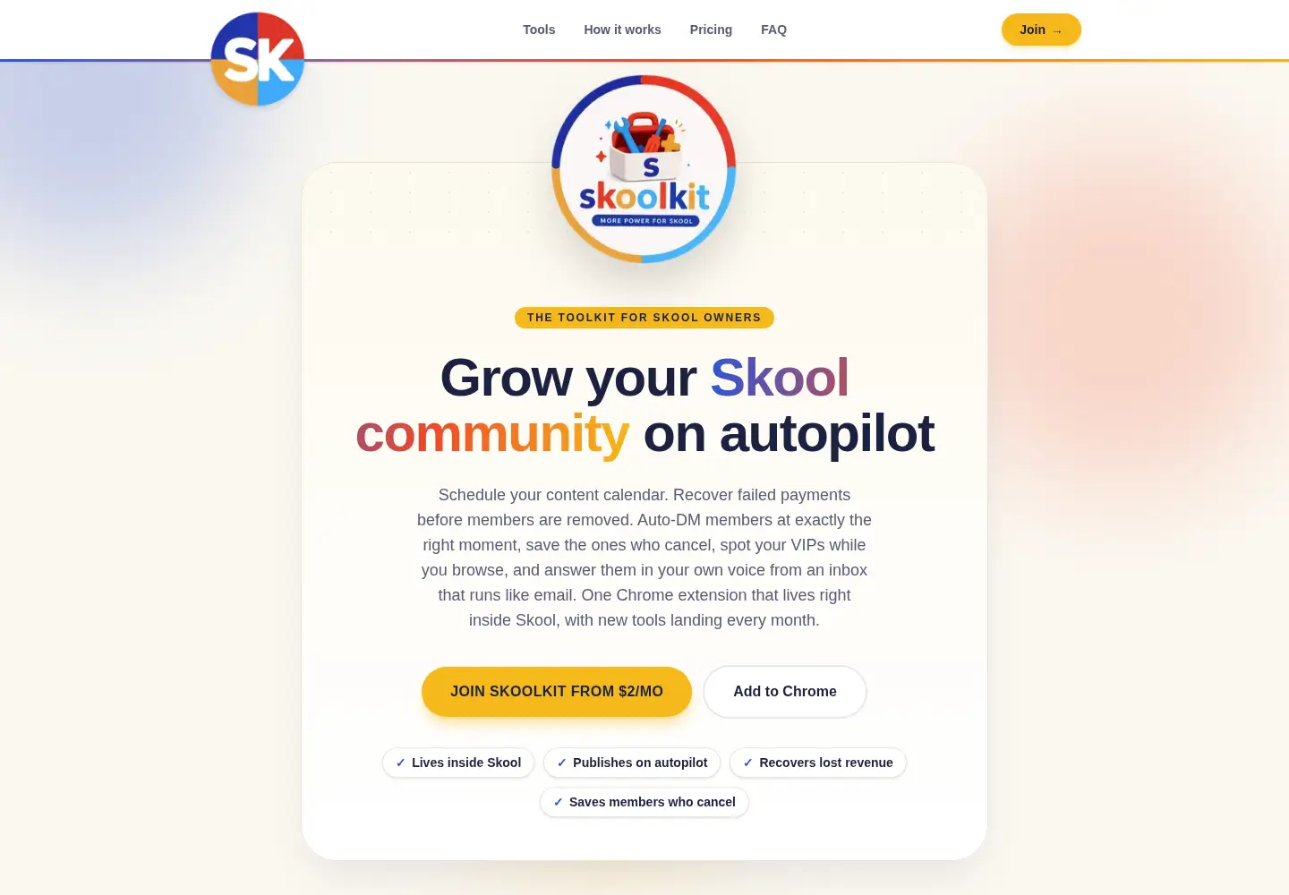 Captured homepage of skoolkit.tools in the current scan