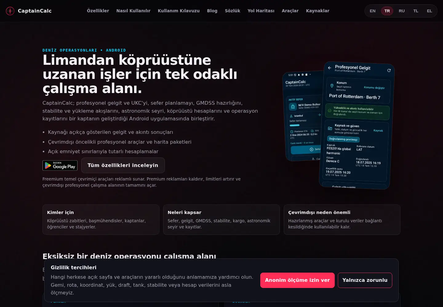 Screenshot of captaincalc.com.tr