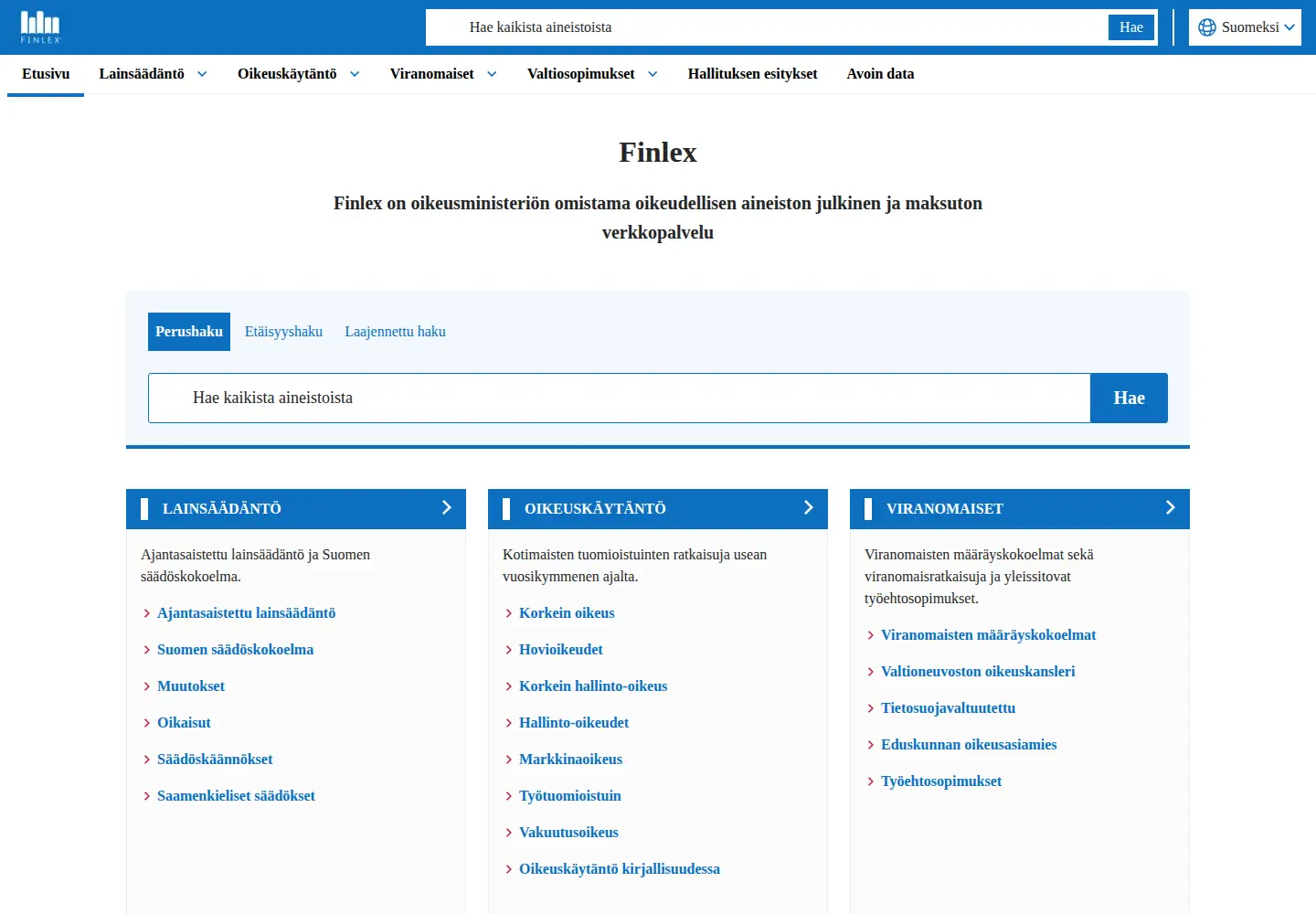 Screenshot of finlex.fi