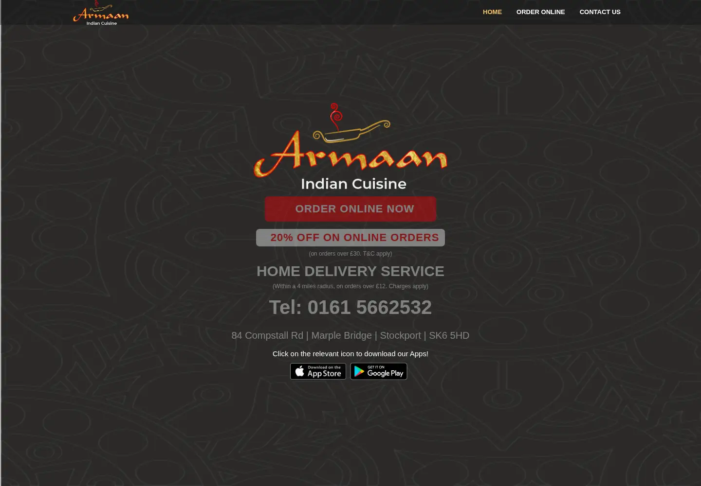 Screenshot of armaantakeaway.co.uk