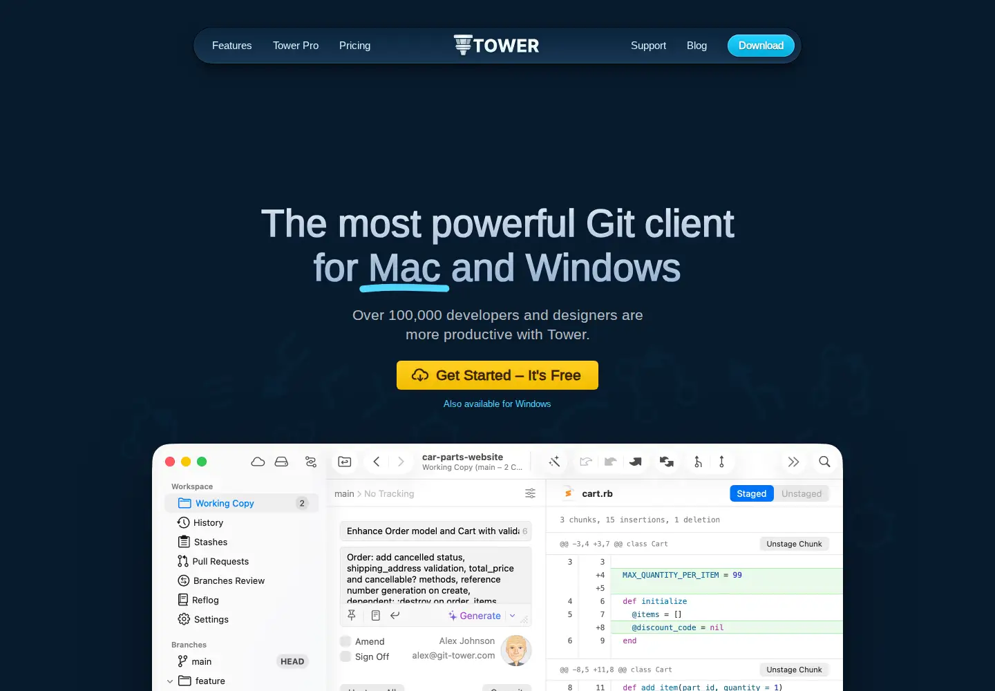 Screenshot of git-tower.com