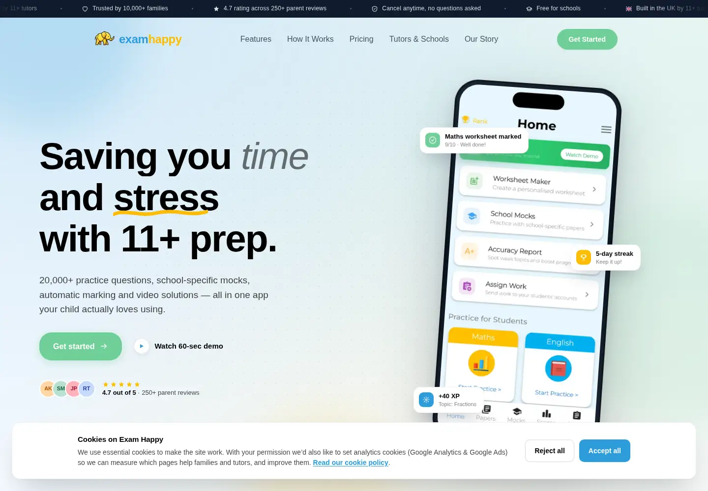 Captured homepage of examhappy.co.uk in the current scan