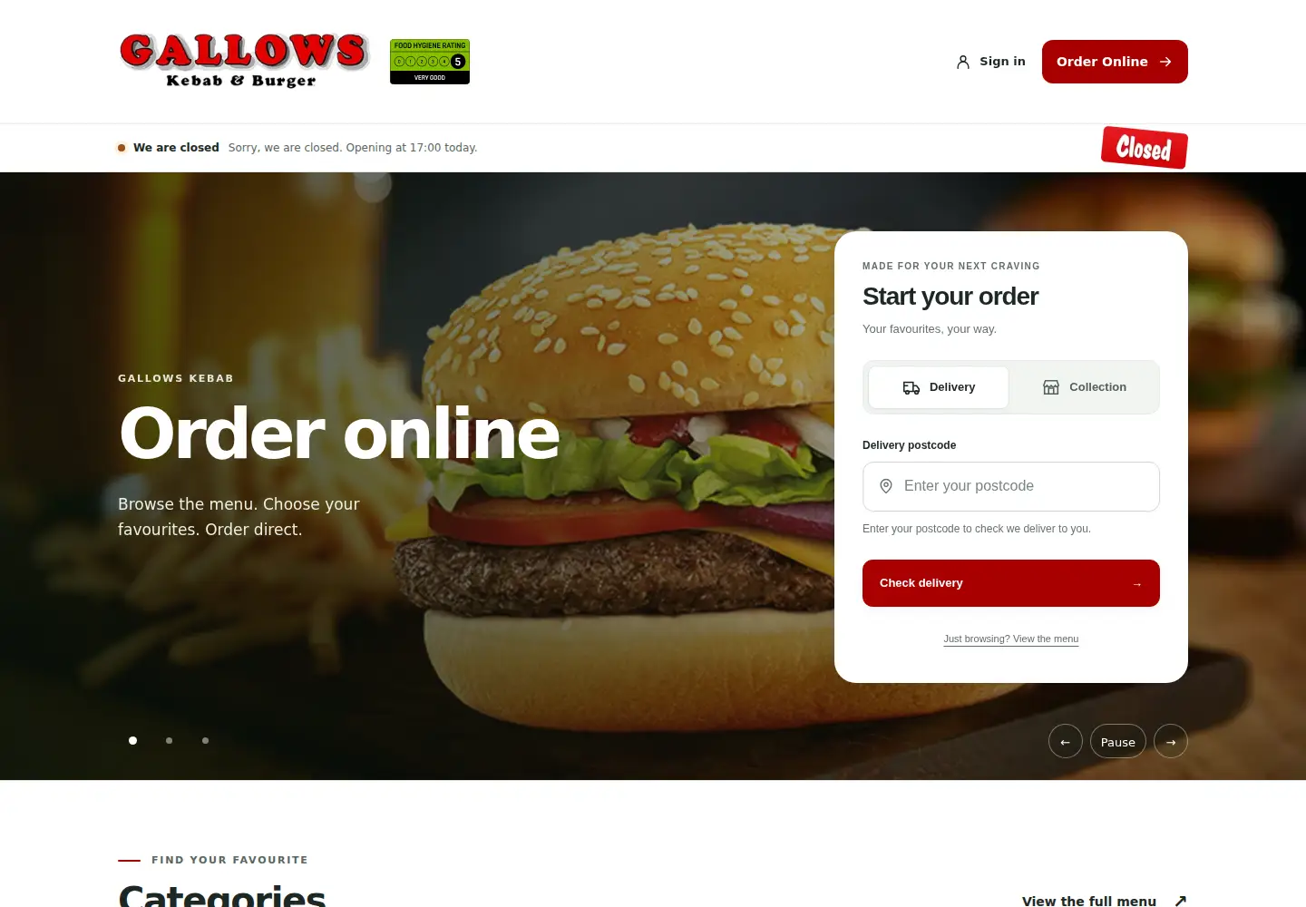Captured homepage of gallowskebab.co.uk in the current scan