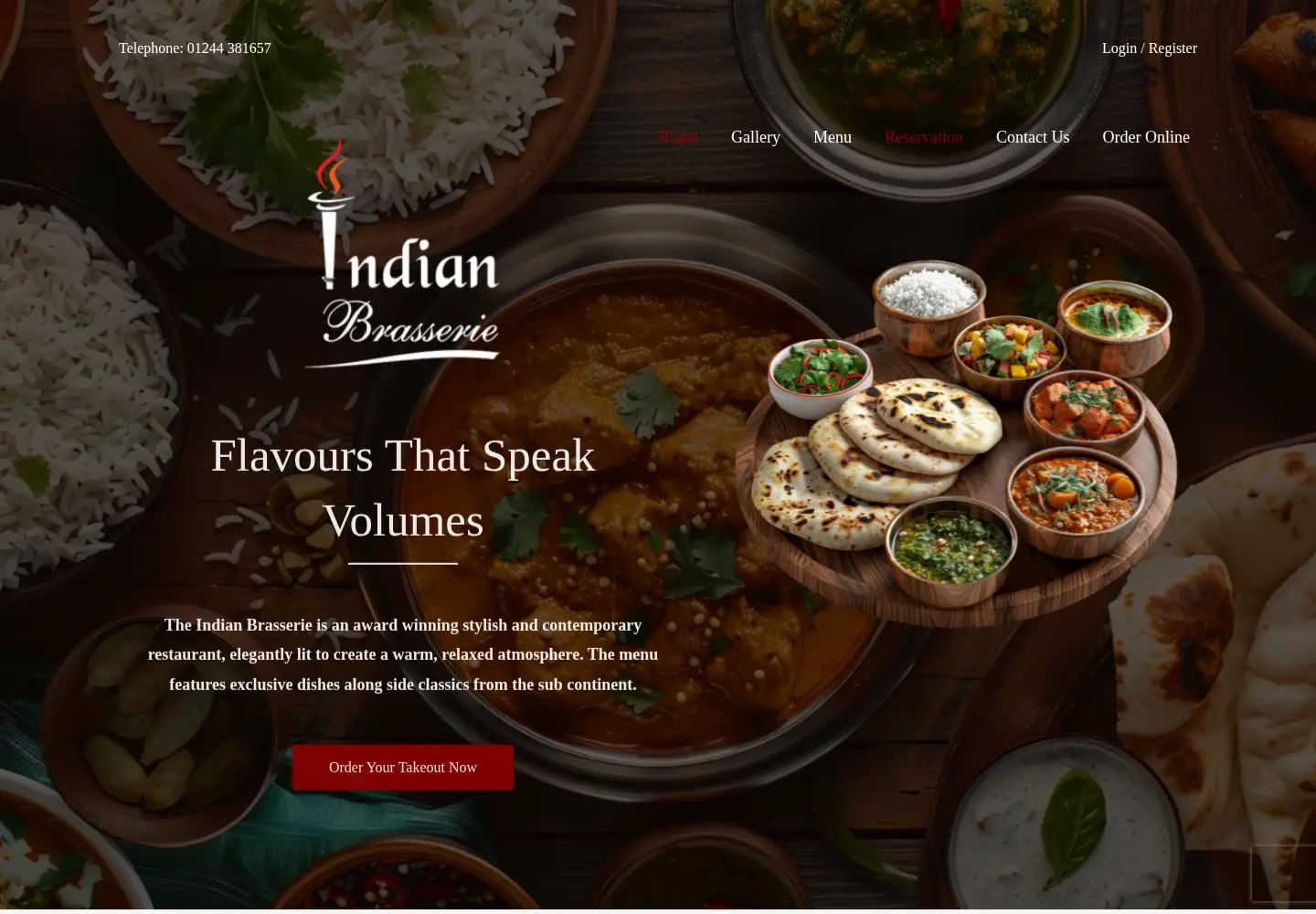 Captured homepage of indianbrasserierestaurant.co.uk in the current scan