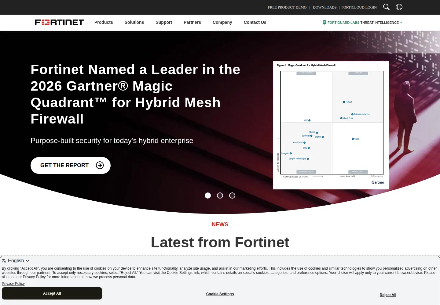Screenshot of fortinet.com