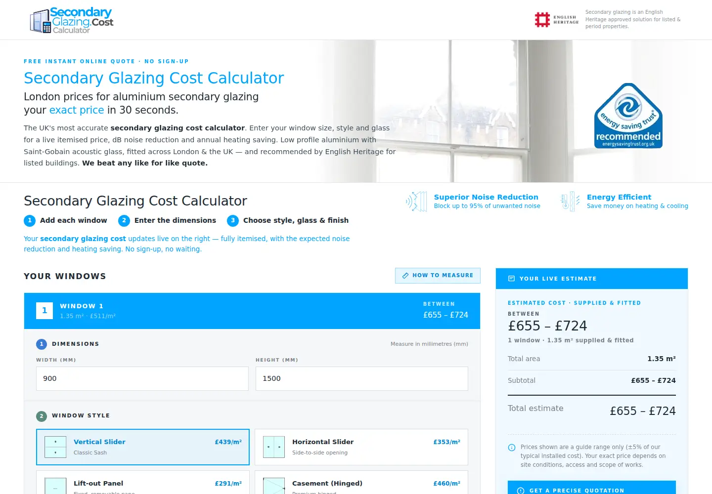 Screenshot of secondaryglazingcost.co.uk