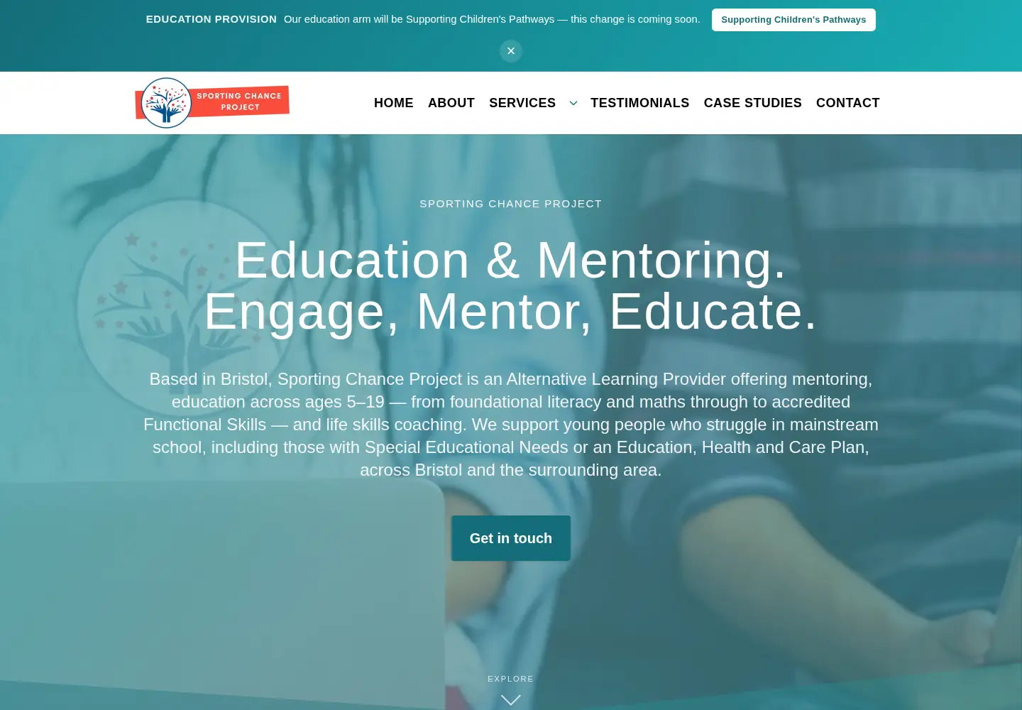 Captured homepage of sportingchanceproject.co.uk in the current scan