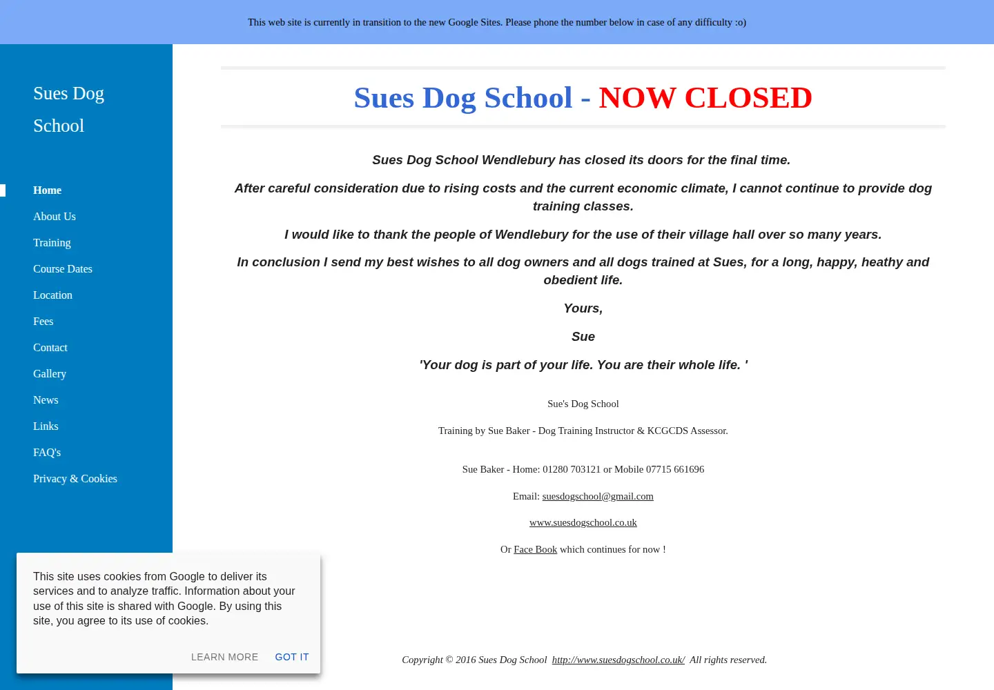 Screenshot of suesdogschool.co.uk
