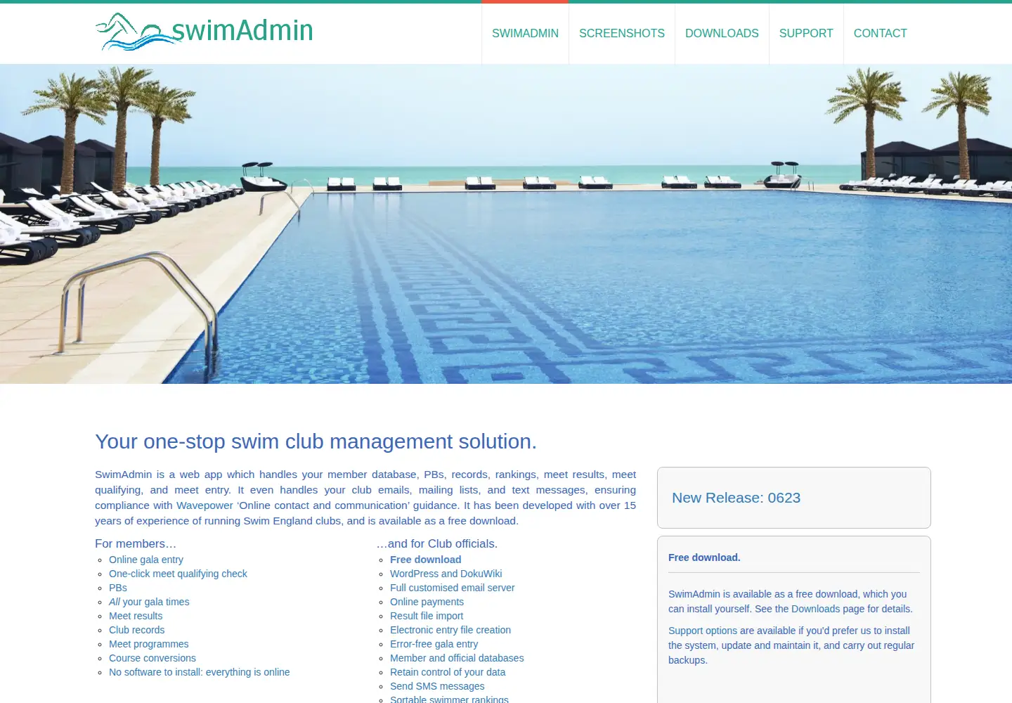 Captured homepage of swimadmin.co.uk in the current scan