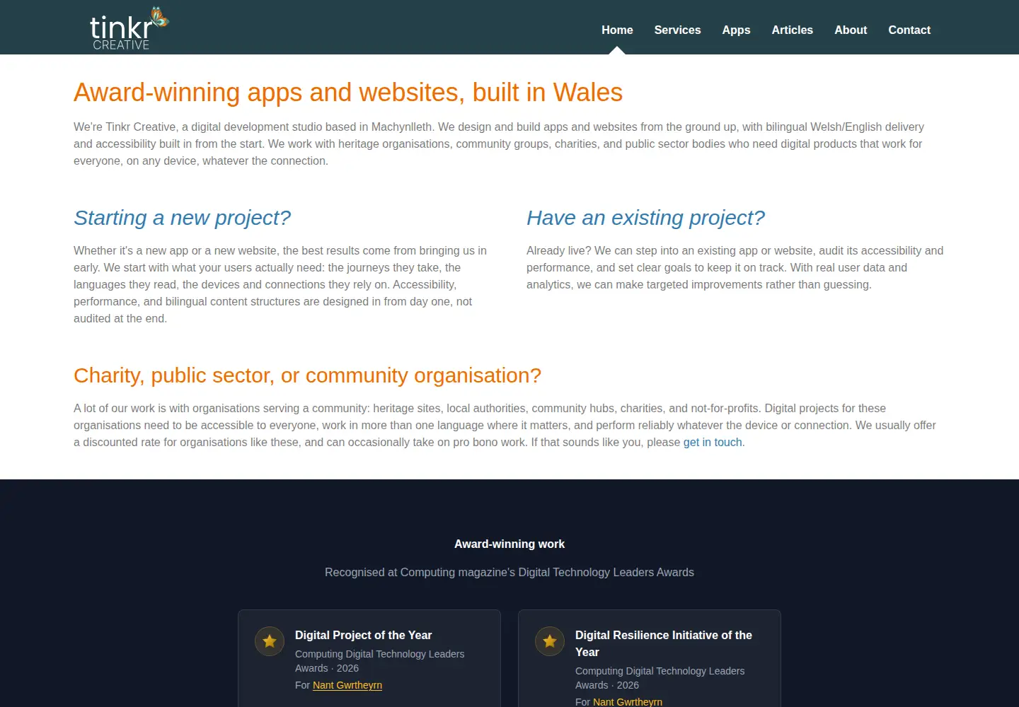 Captured homepage of tinkr.co.uk in the current scan