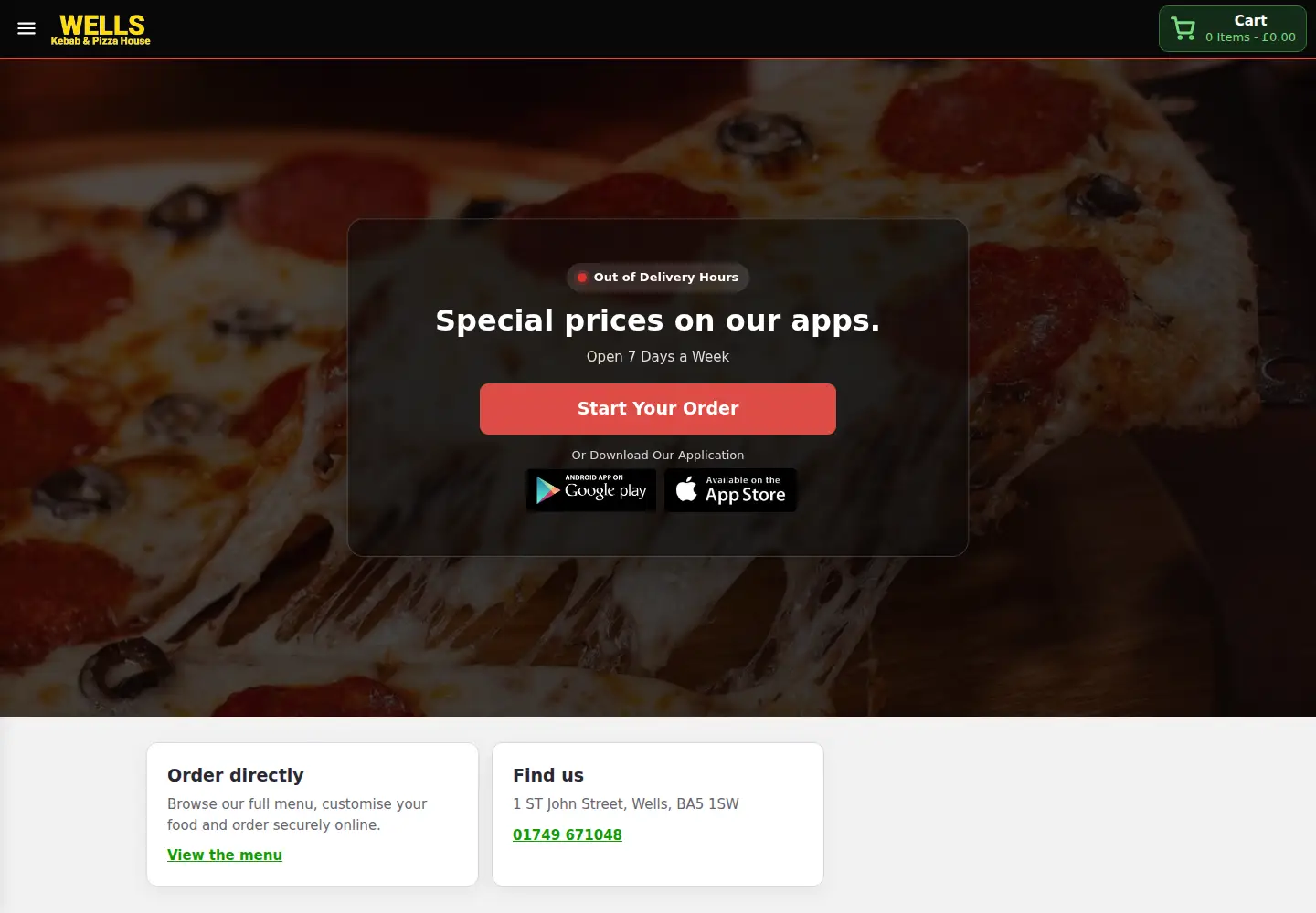 Screenshot of wellskebabpizza.co.uk