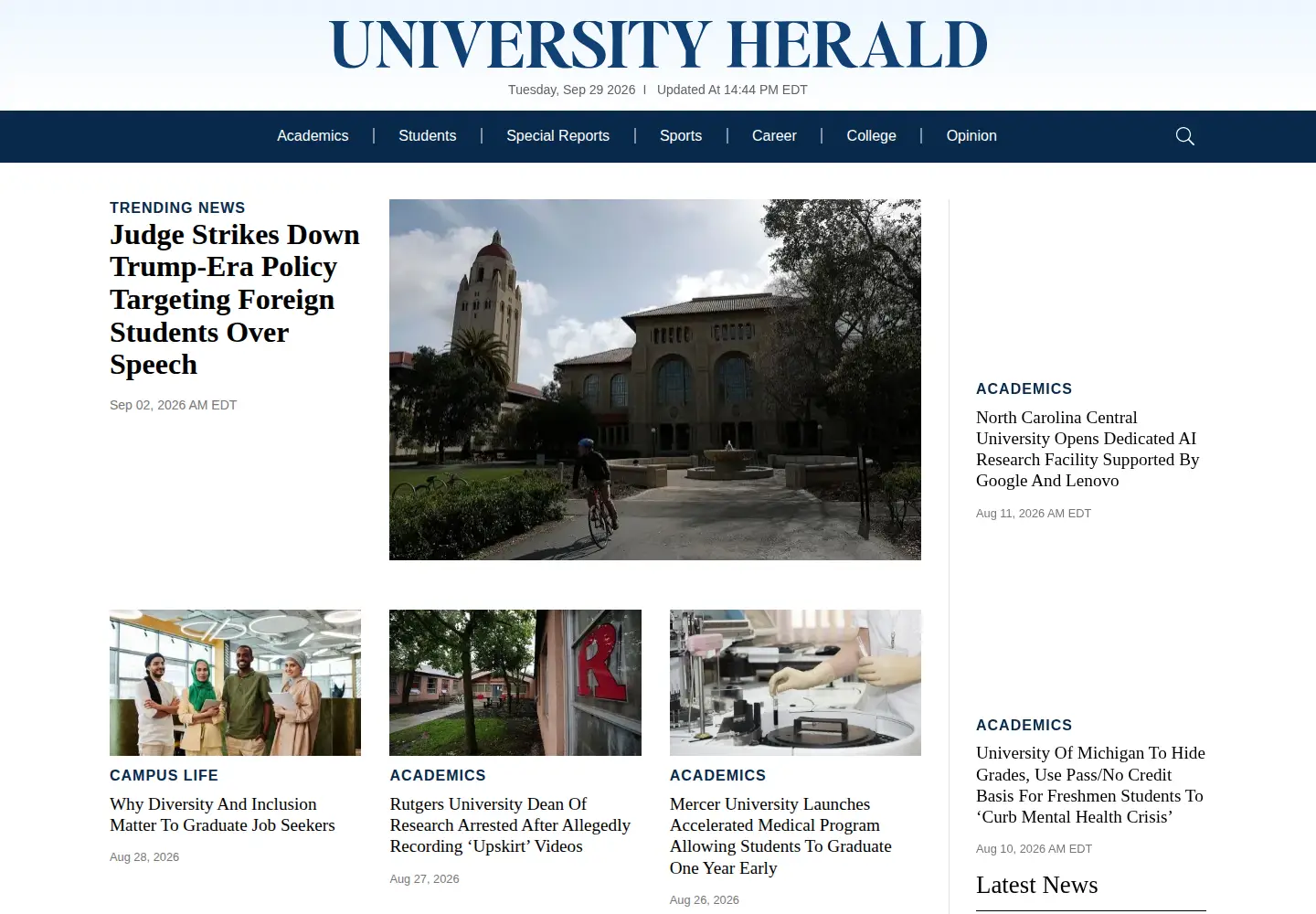 Screenshot of universityherald.com