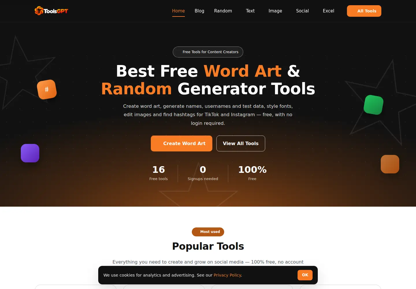 Captured homepage of toolsgpt.us in the current scan