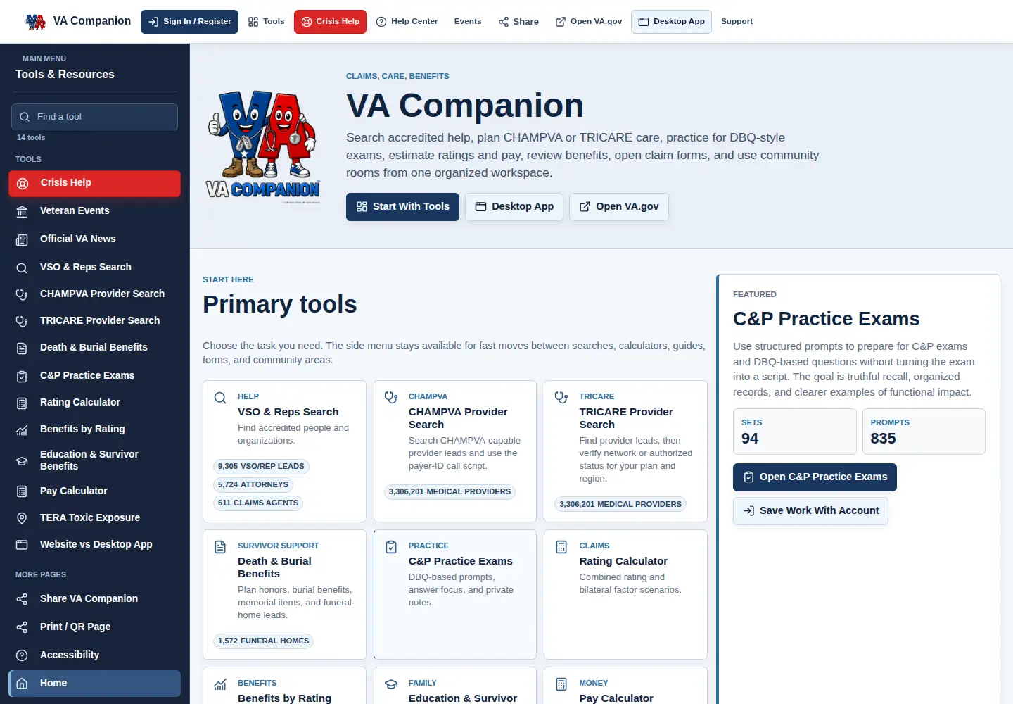 Captured homepage of vacompanion.us in the current scan