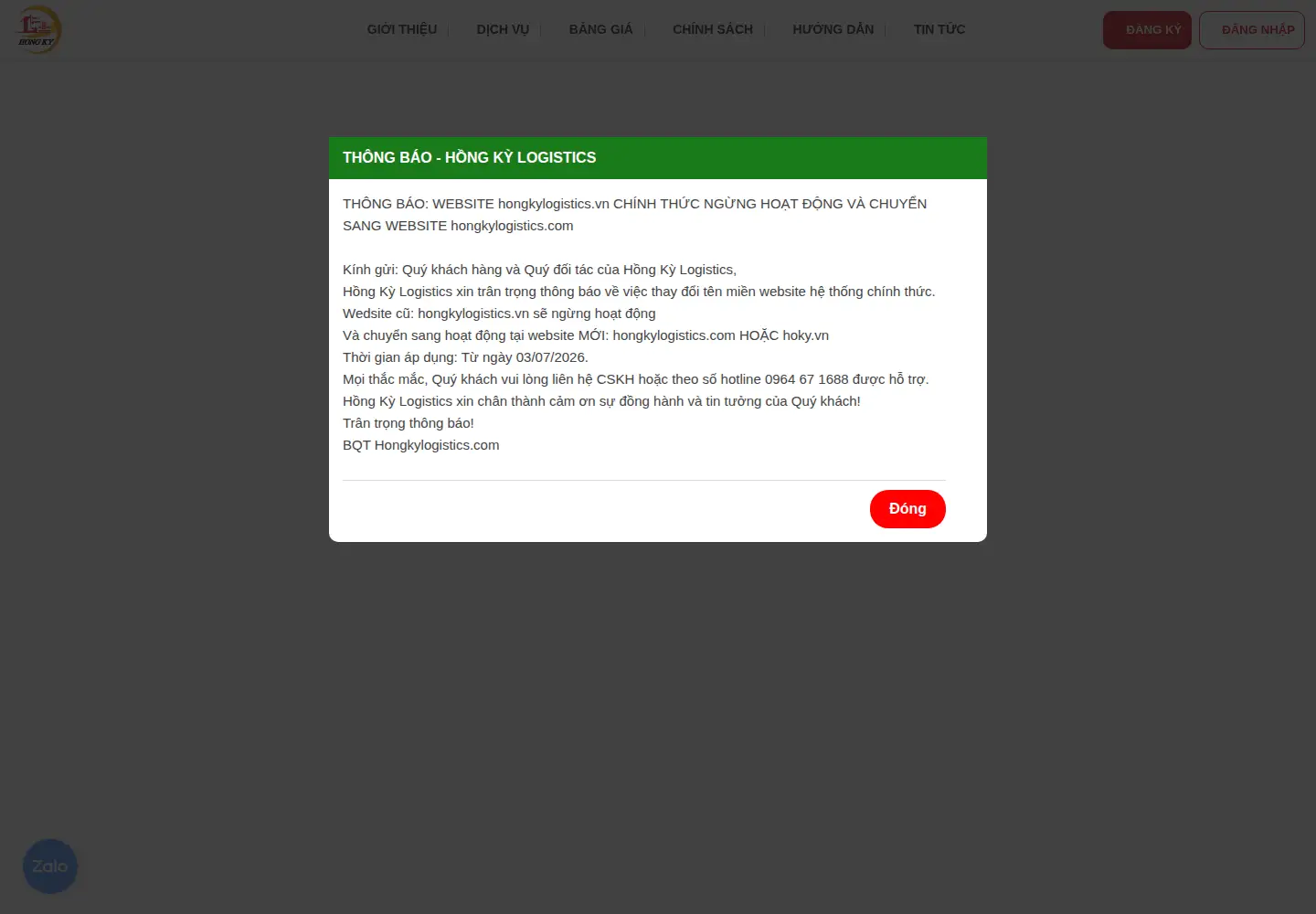 Screenshot of hongkylogistics.vn