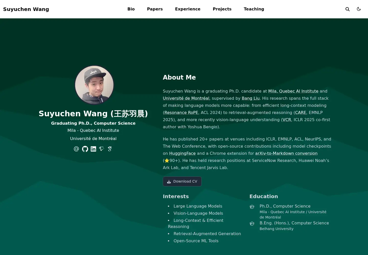 Captured homepage of suyuchen.wang in the current scan