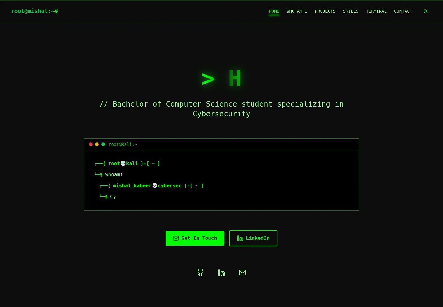 Captured homepage of mishal.work in the current scan