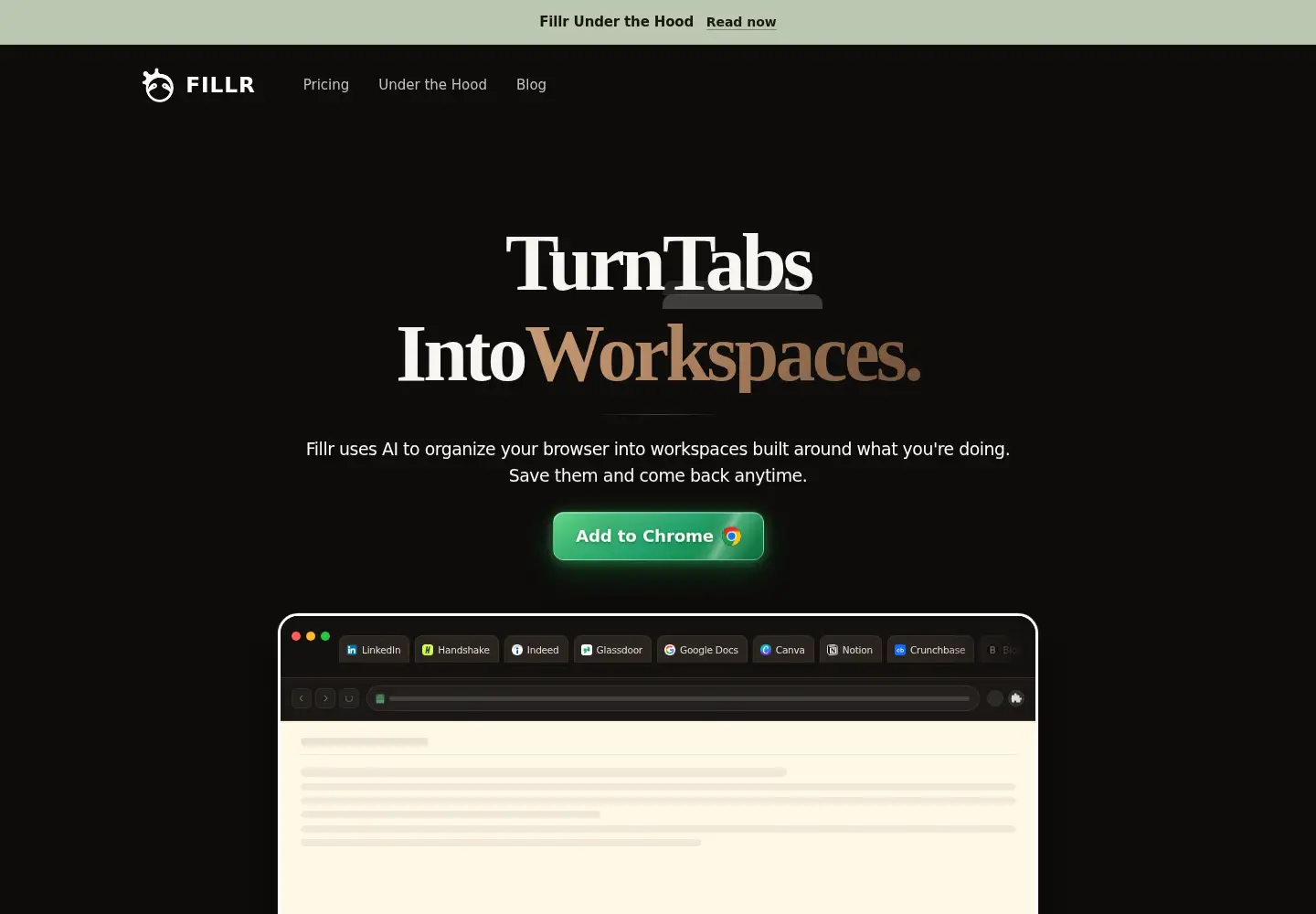 Captured homepage of fillr.works in the current scan