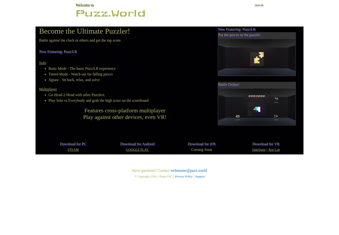 Captured homepage of puzz.world in the current scan