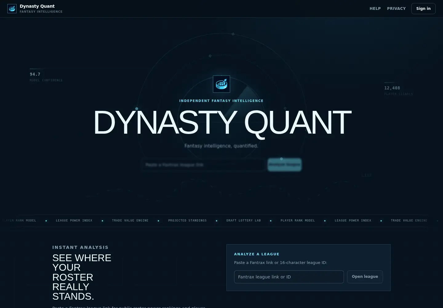 Captured homepage of dynastyquant.xyz in the current scan