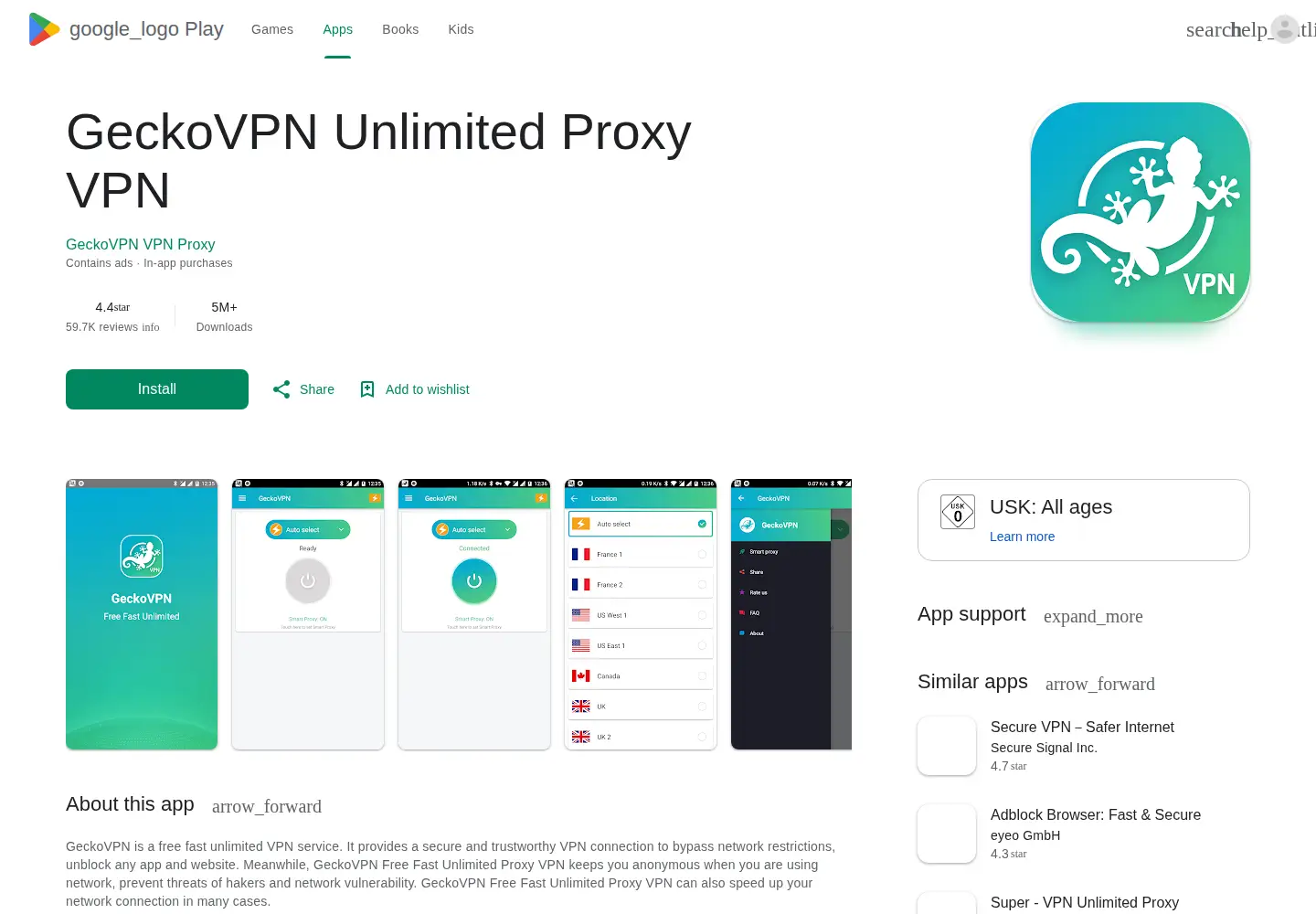 Captured homepage of geckovpn.xyz in the current scan
