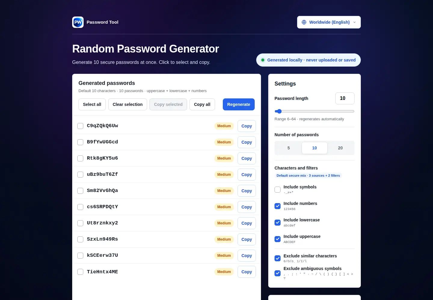 Screenshot of pwdgen.xyz