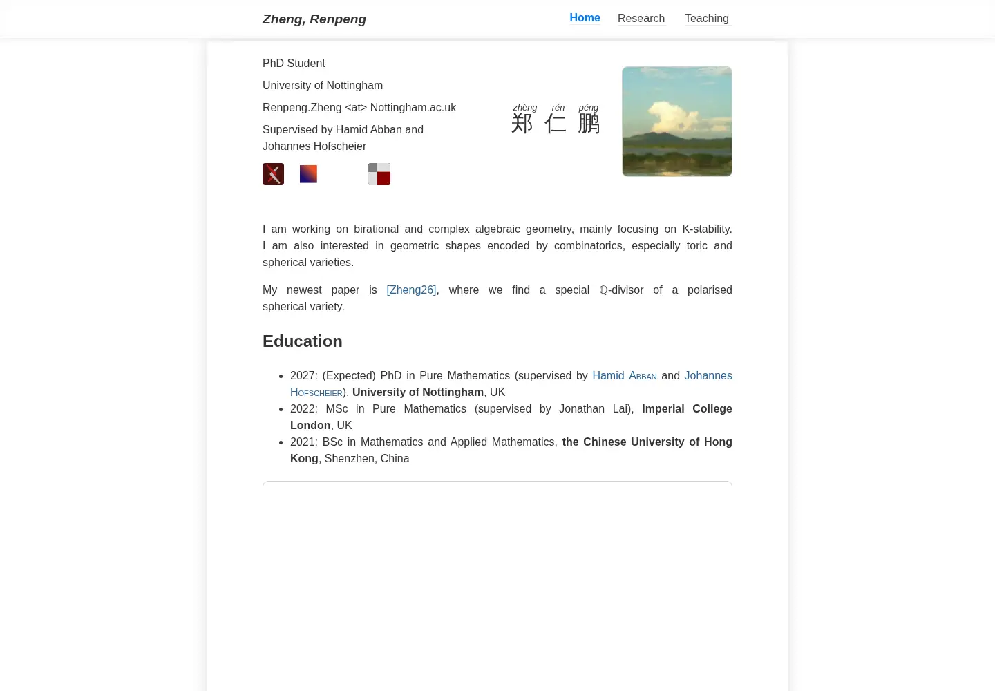 Captured homepage of rzheng.xyz in the current scan