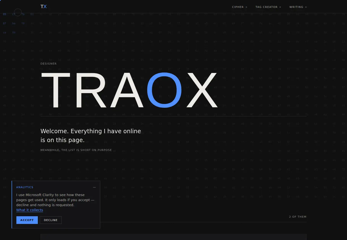 Captured homepage of traox.xyz in the current scan