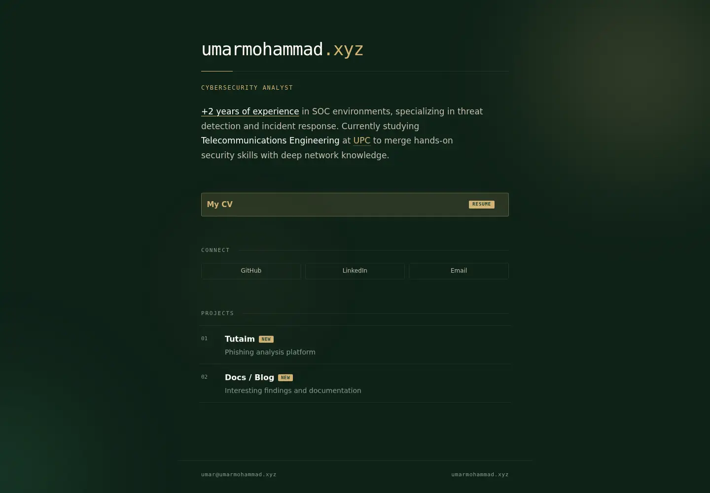 Captured homepage of umarmohammad.xyz in the current scan