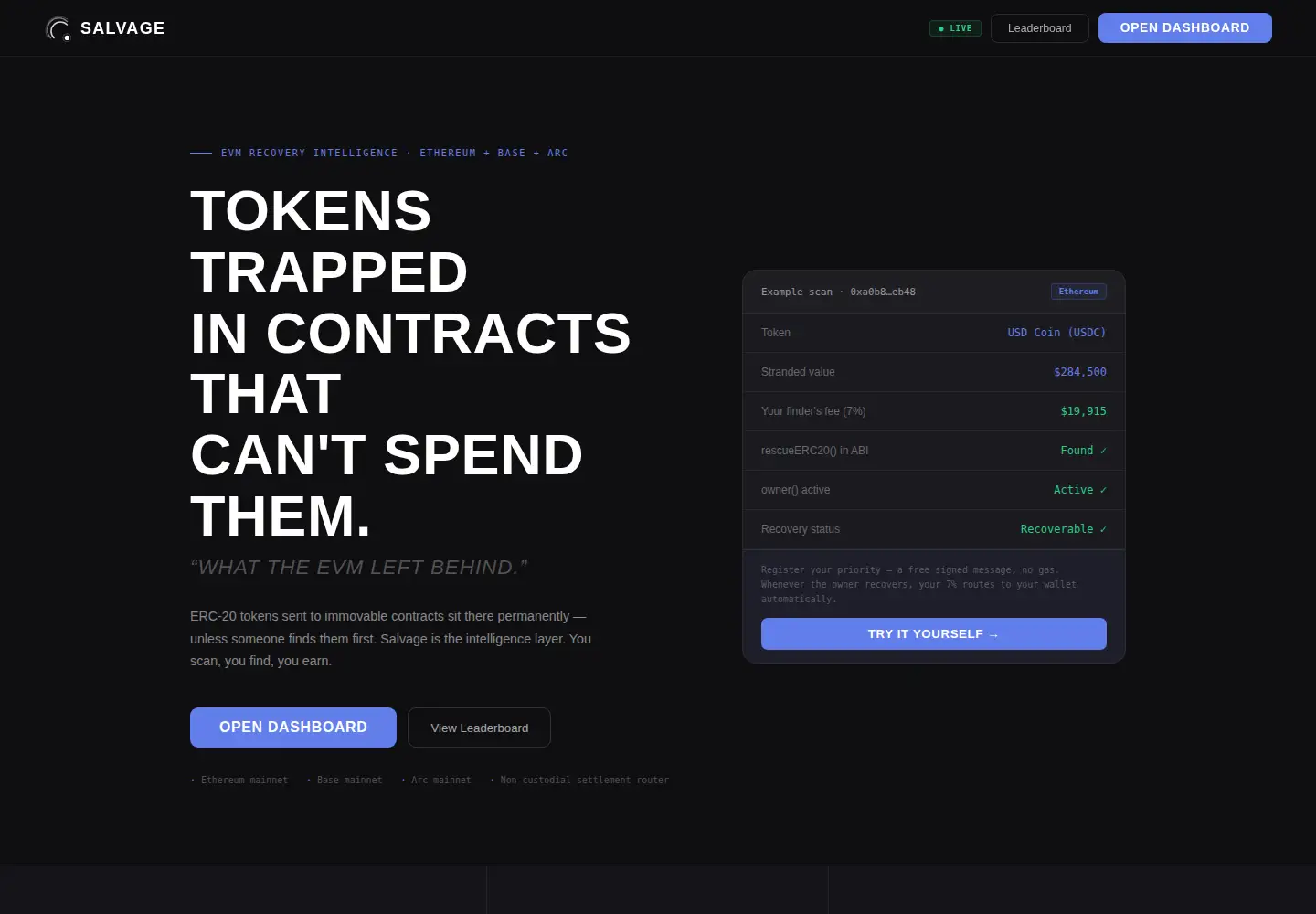 Screenshot of usesalvage.xyz
