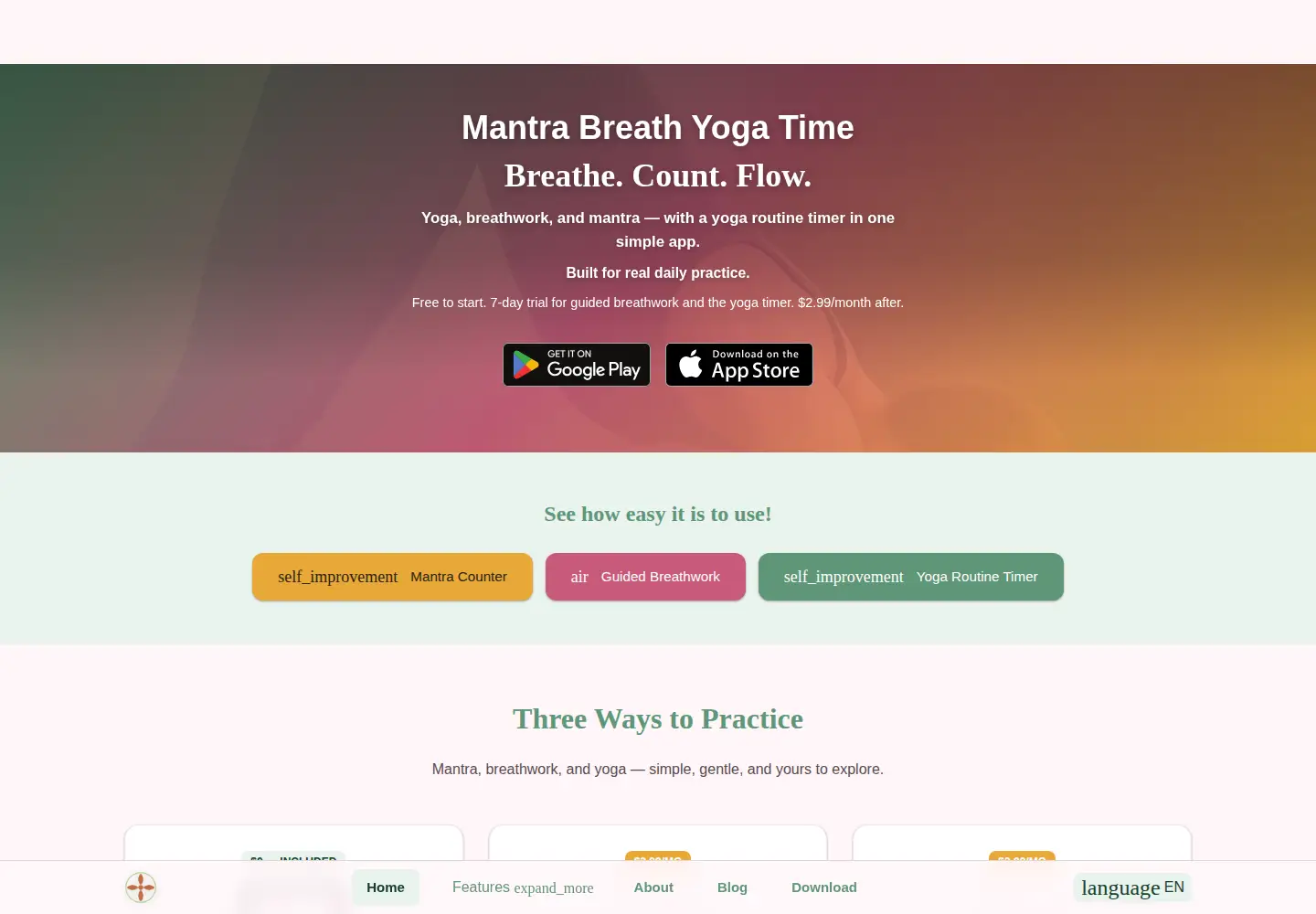 Captured homepage of mantrabreath.yoga in the current scan