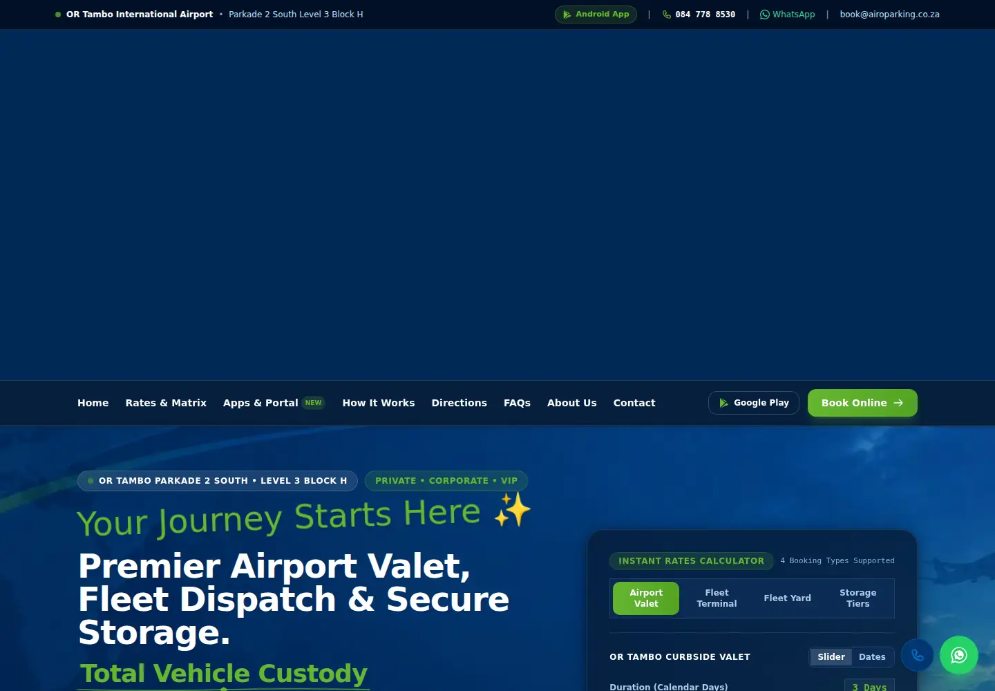 Captured homepage of airoparking.co.za in the current scan