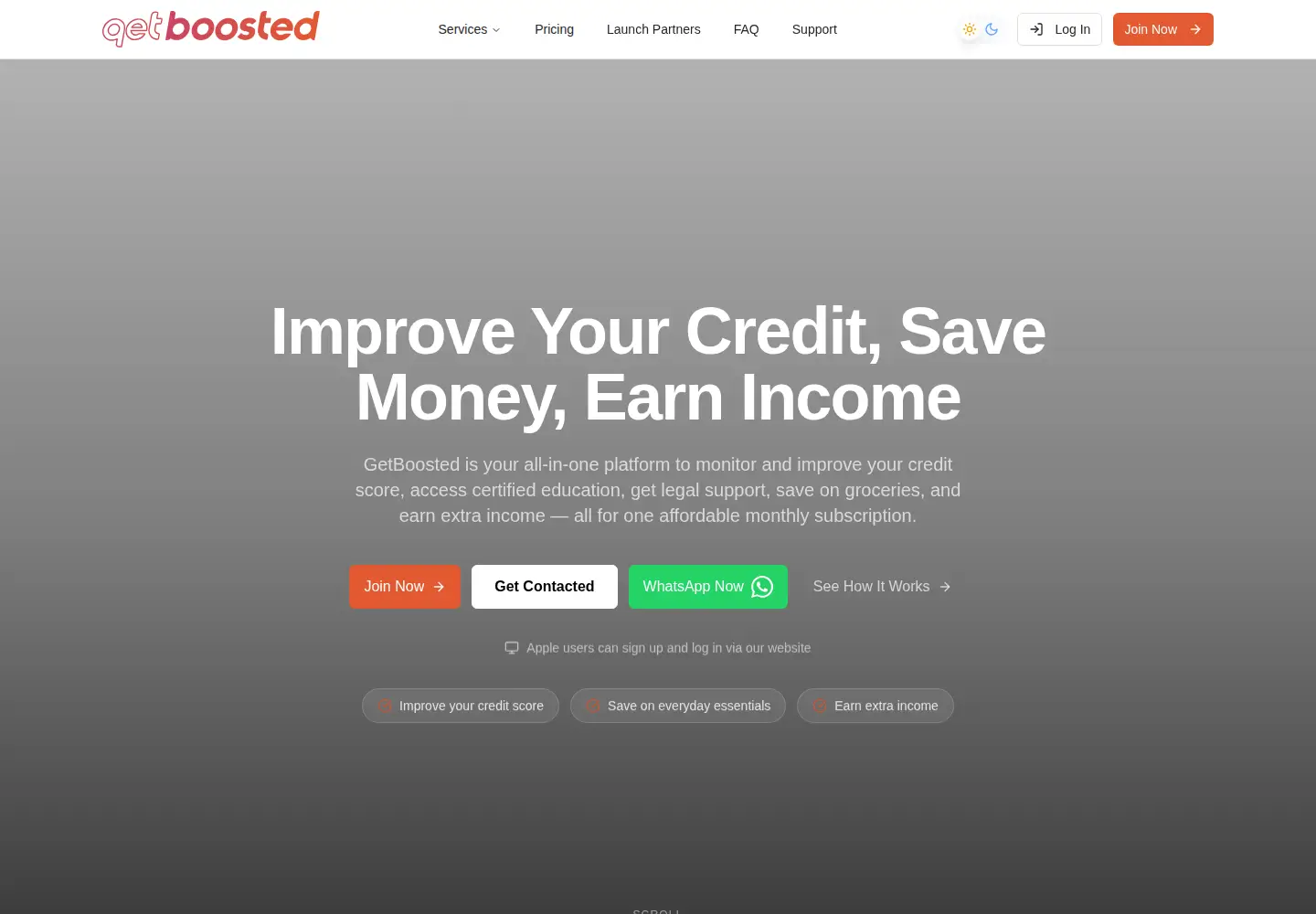 Captured homepage of getboosted.co.za in the current scan