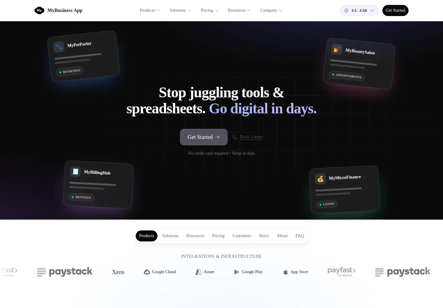 Screenshot of mybusinessapp.co.za