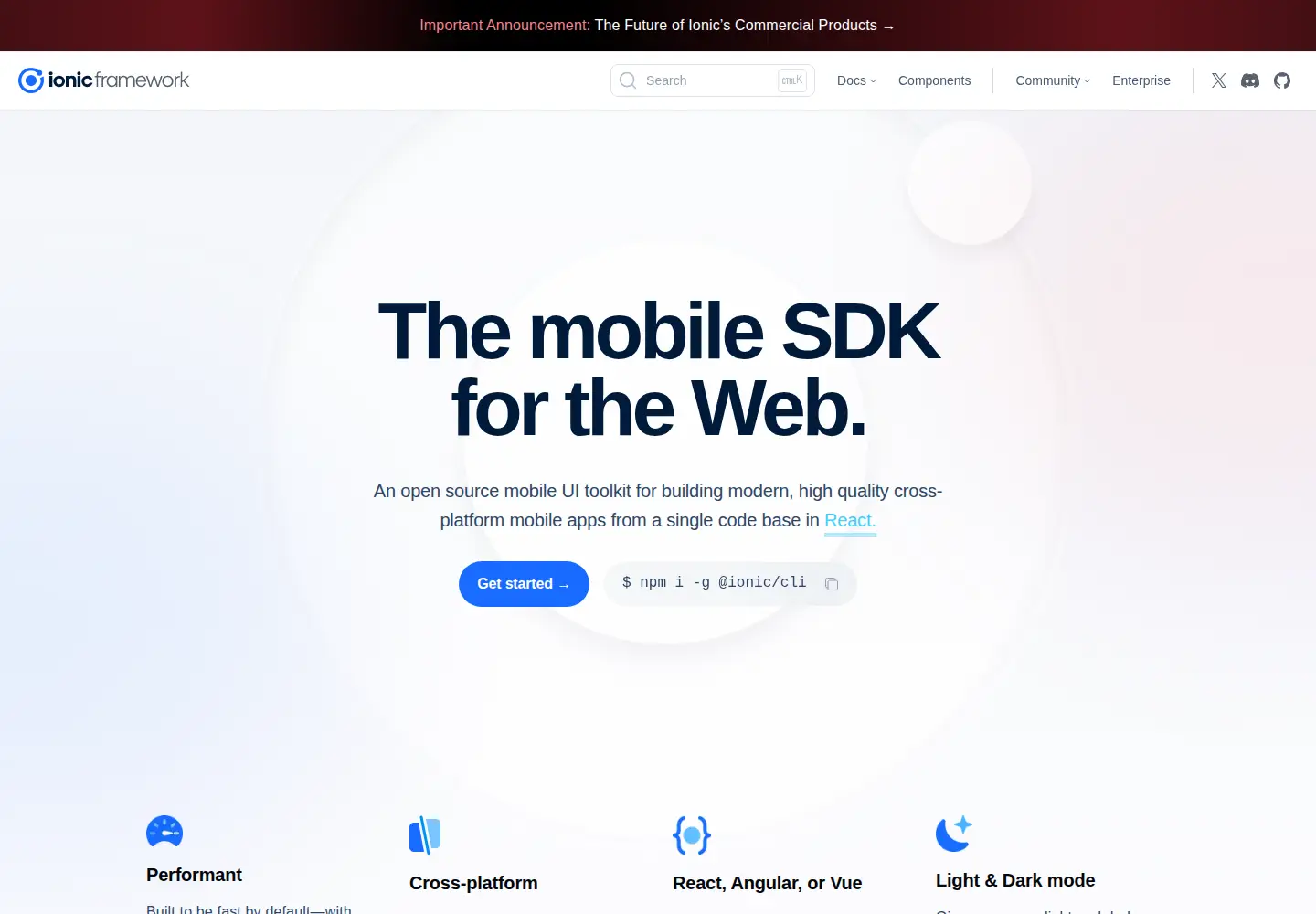 Screenshot of ionicframework.com